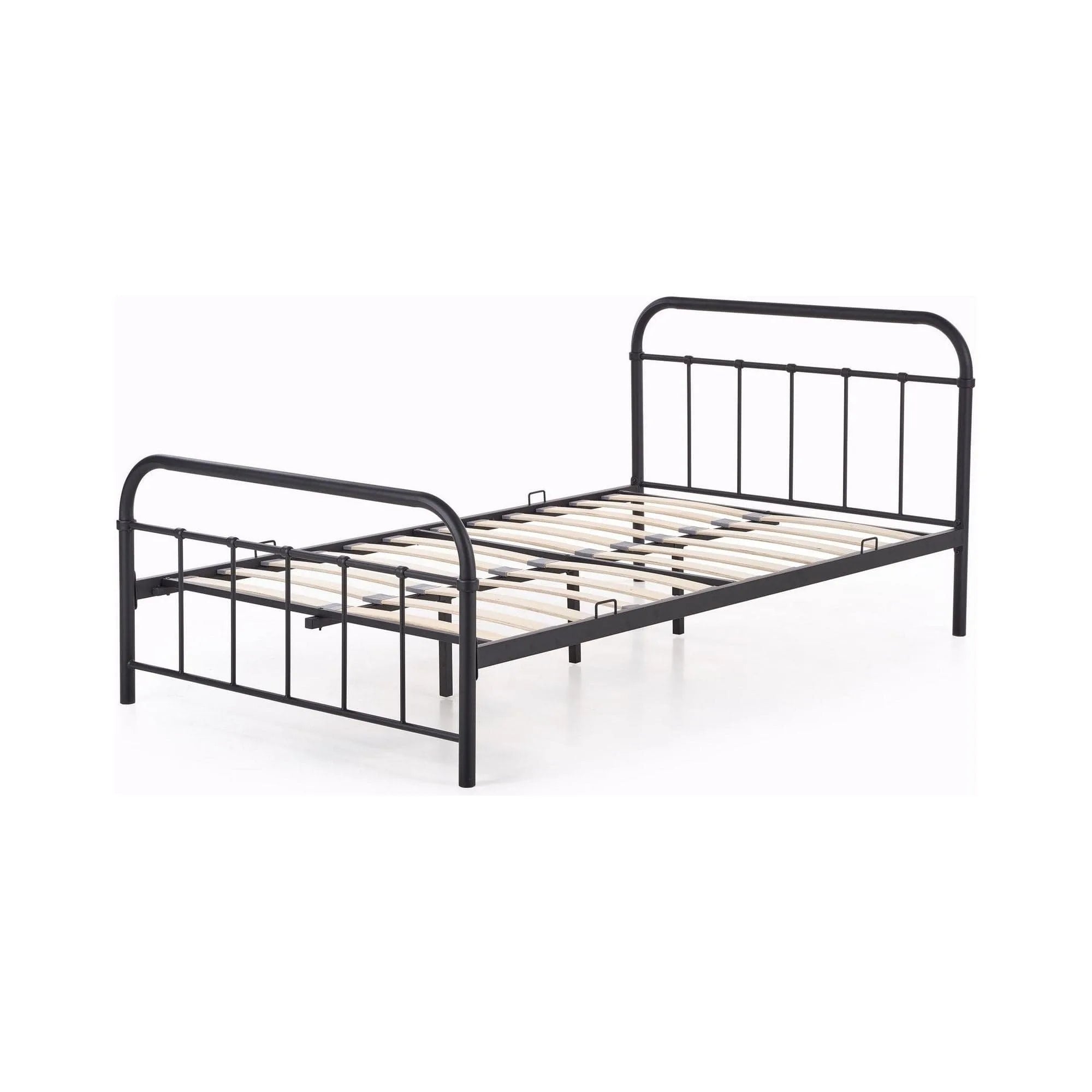 Pat metalic negru Linda 90x200, negru, otel, cu somiera