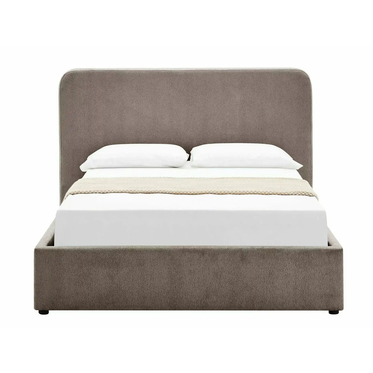 Pat LUMIA 140x200, bej închis, stofă, cu spațiu de depozitare