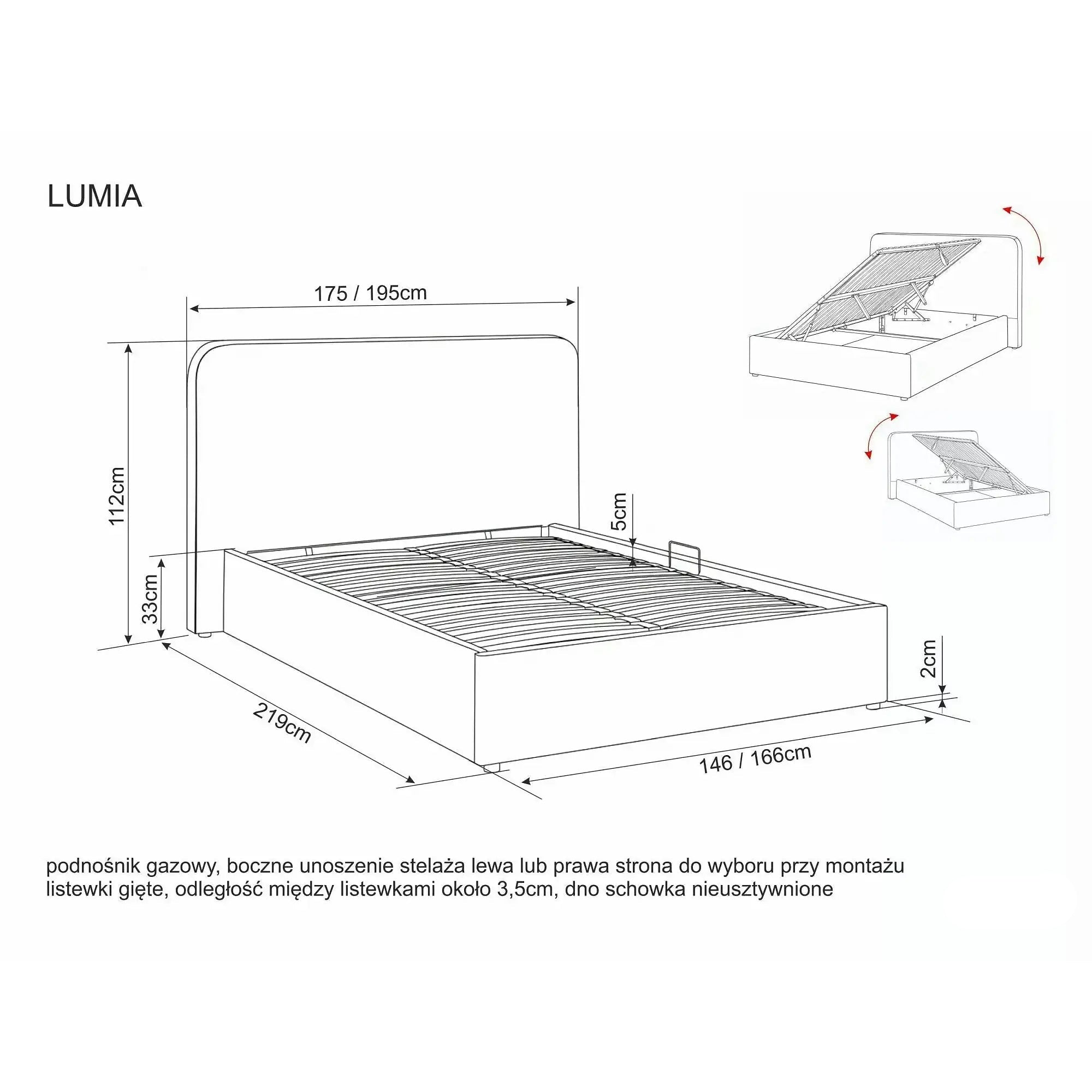 Pat LUMIA 160x200, bej închis, stofă catifelată, cu spațiu de depozitare