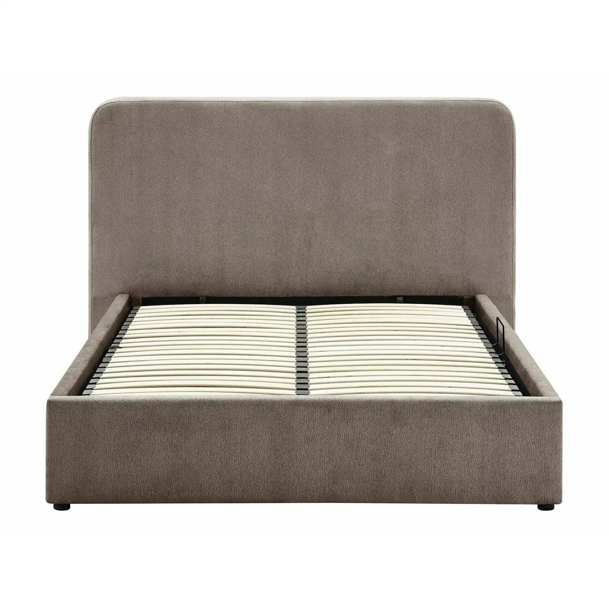 Pat LUMIA 160x200, bej închis, stofă, cu spațiu de depozitare