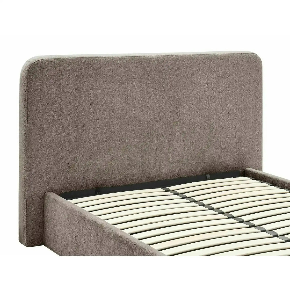 Pat LUMIA 160x200, bej închis, stofă, cu spațiu de depozitare