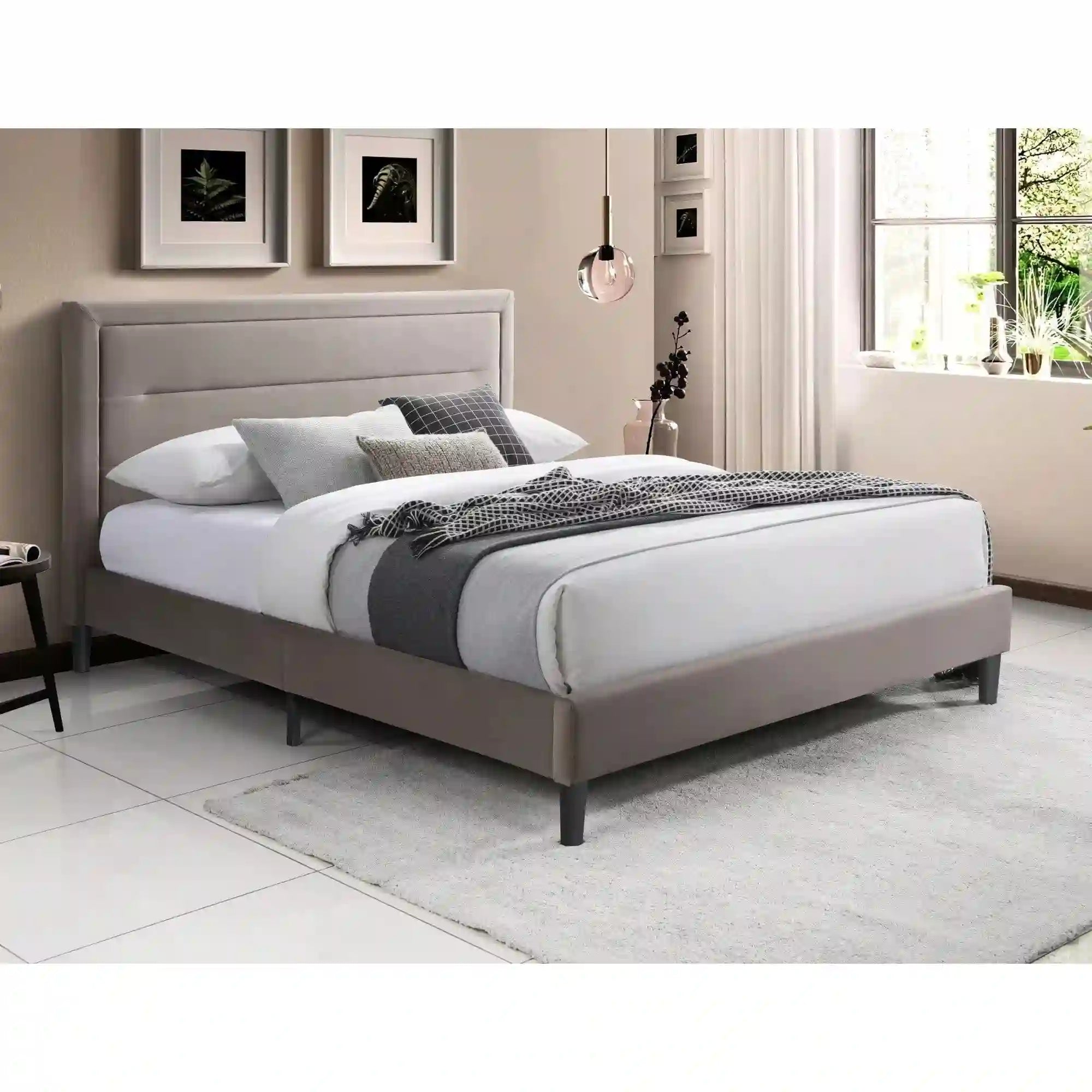 Pat MALAGA 140x200, stofa catifelata bej - Bluvel 40, cu somiera