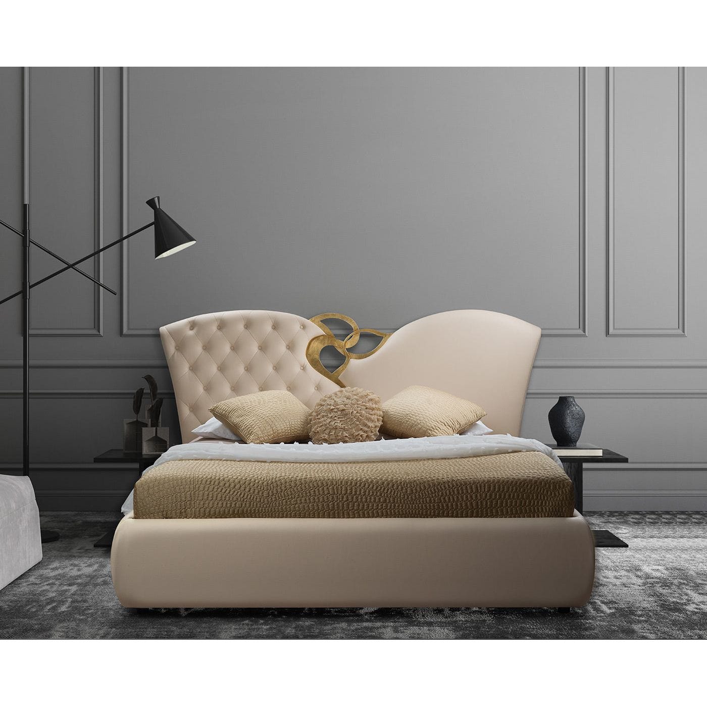 Pat MARILYN 160x200, piele ecologica crem, cu somiera metalica