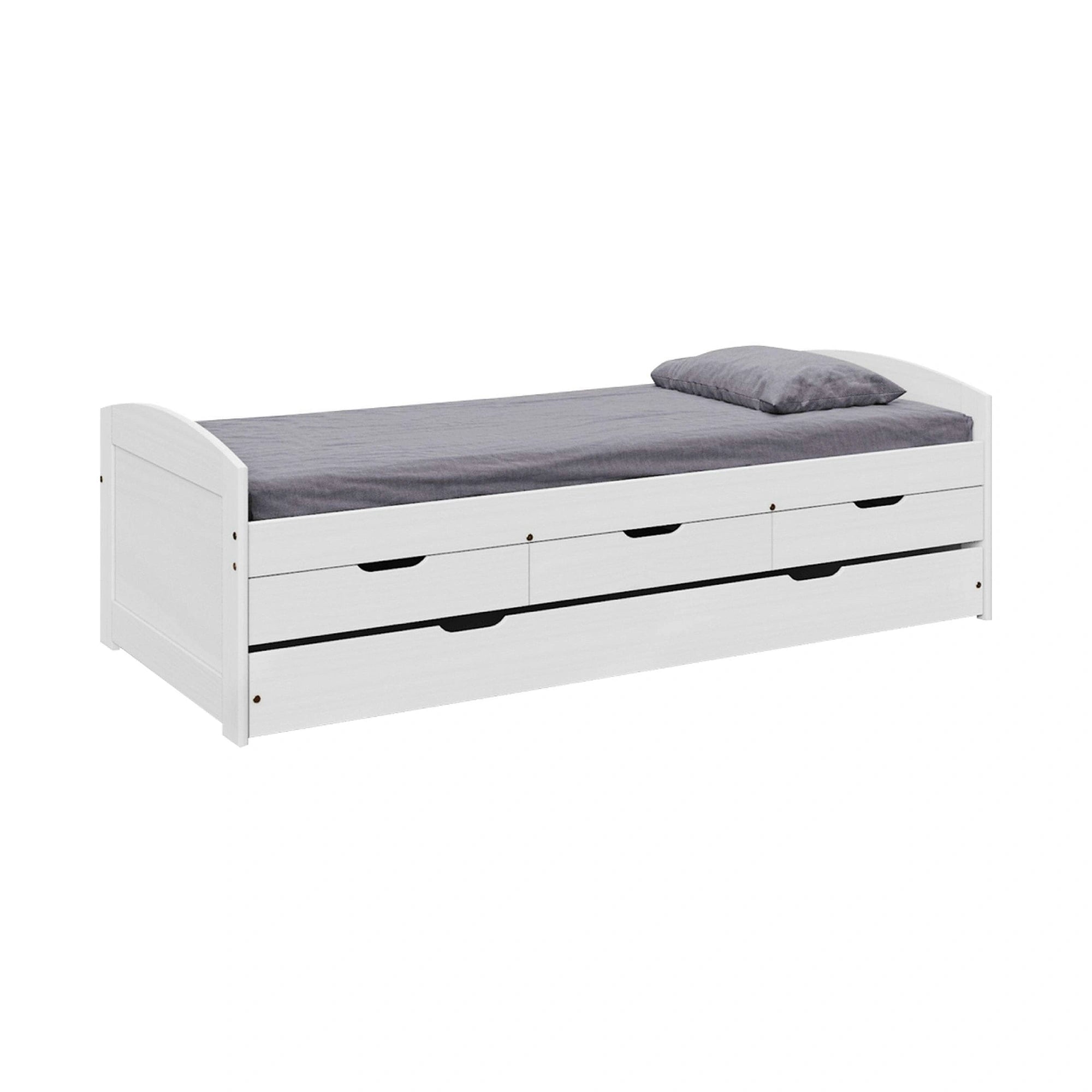 Pat MARINELLA NEW 90x200, alb, lemn, cu somiera si spatii depozitare