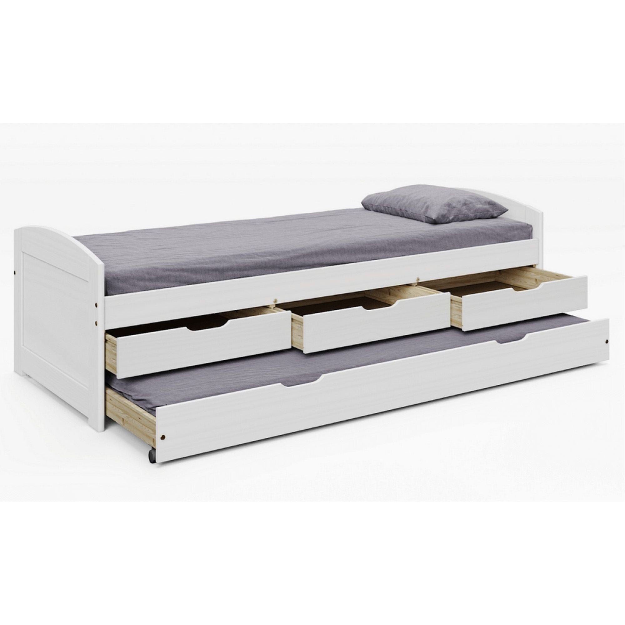 Pat MARINELLA NEW 90x200, alb, lemn, cu somiera si spatii depozitare