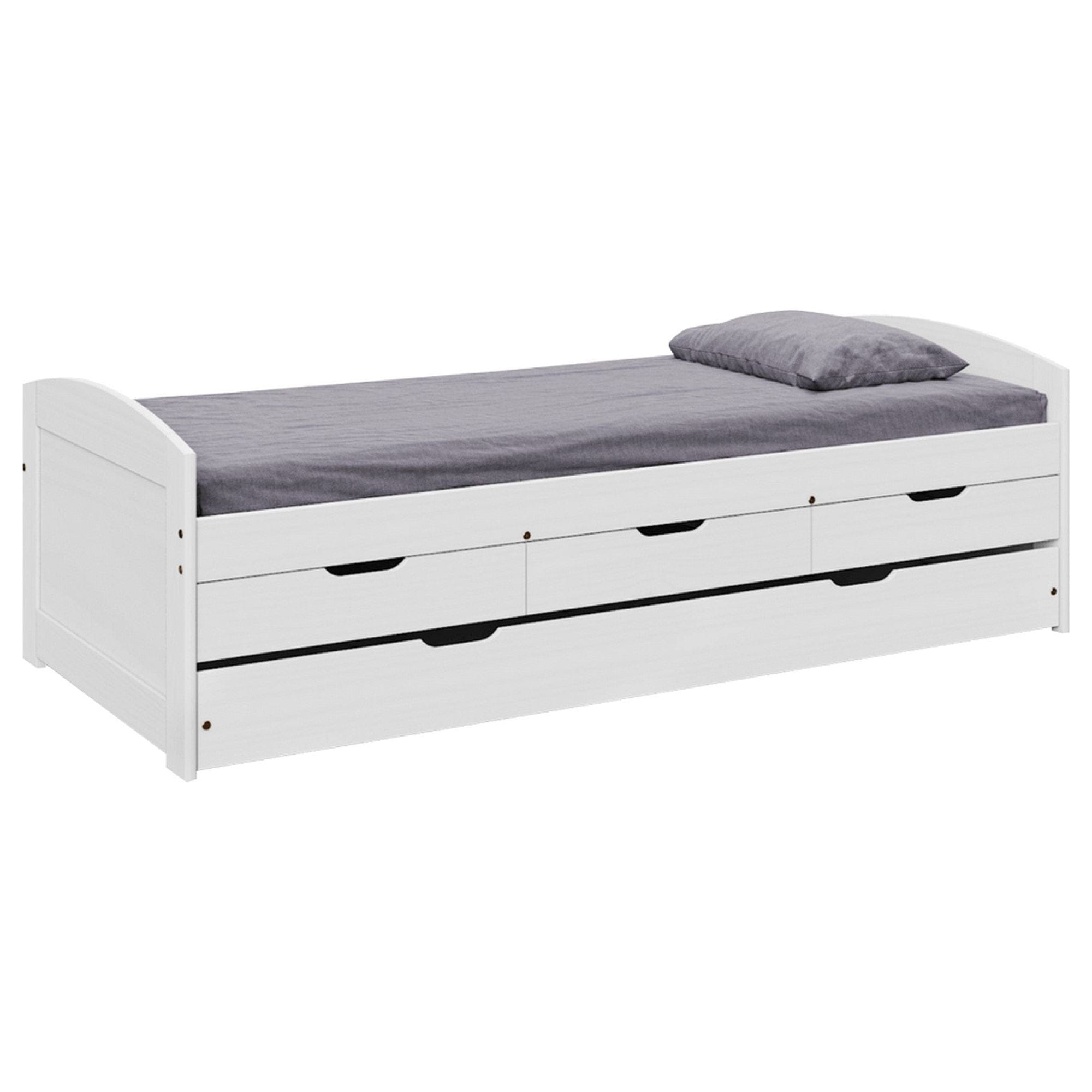 Pat MARINELLA NEW 90x200, alb, lemn, cu somiera si spatii depozitare