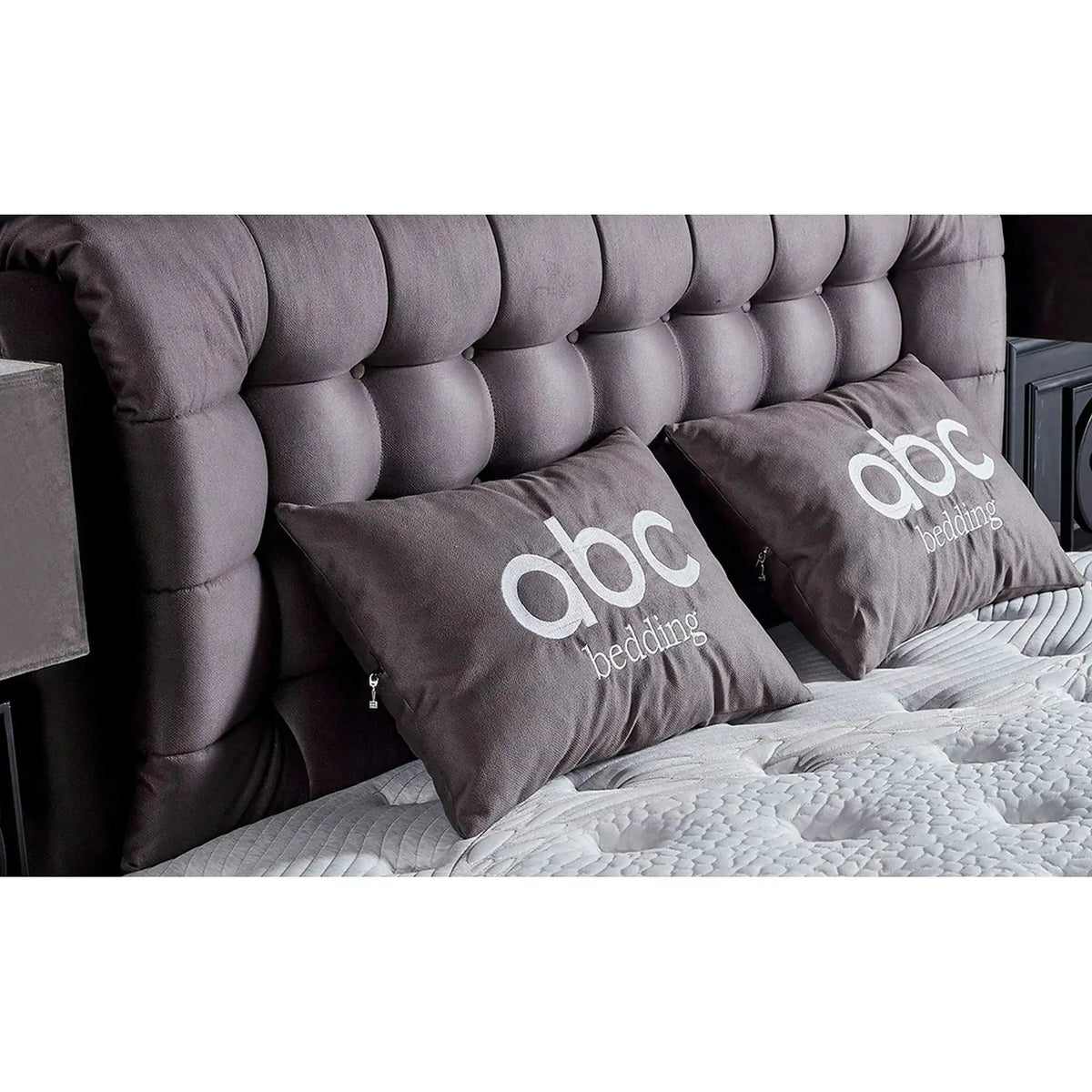 Pat matrimonial cu lada LATEKS COMFORT 160x200, stofa gri, somiera inclusa
