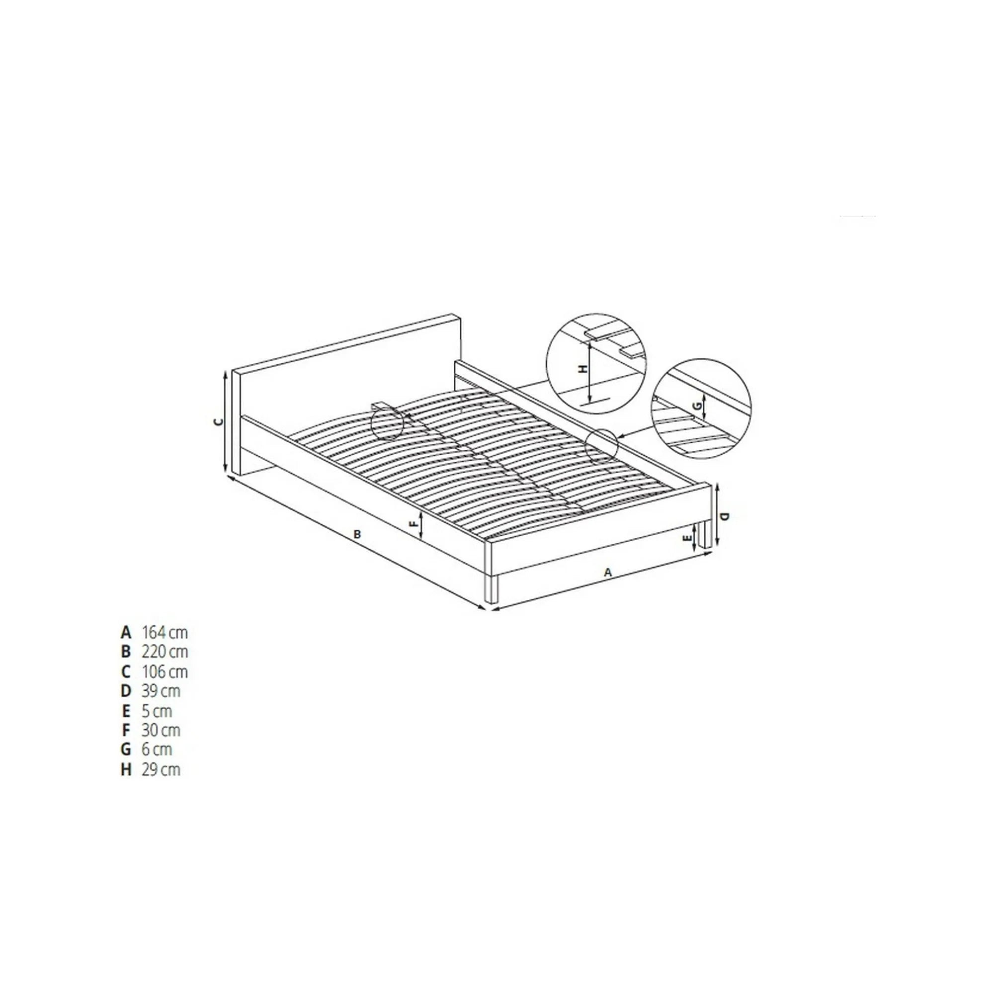 Pat MODENA 160x200, stofa clasica gri, cu somiera si spatiu depozitare