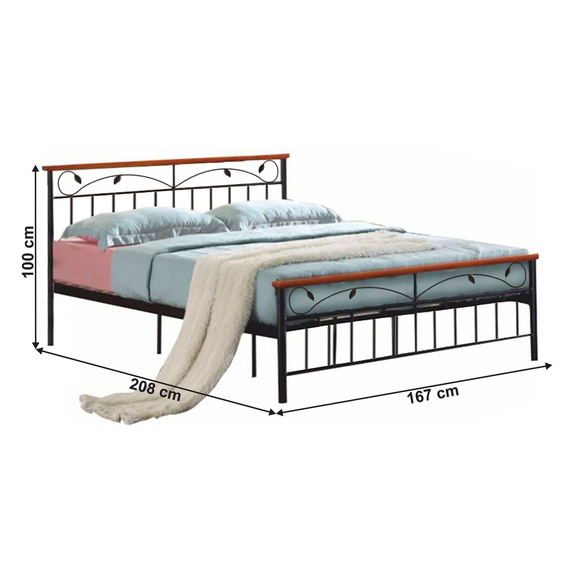 Pat MORENA NEW 160x200, negru/cires, metal/lemn, cu somiera