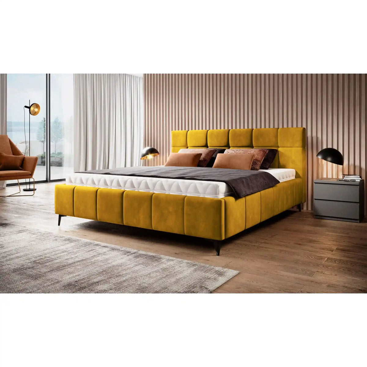 Pat NAOMI SR 140x200, personalizabil materiale gama Premium, somiera metalica si sistem de reglare