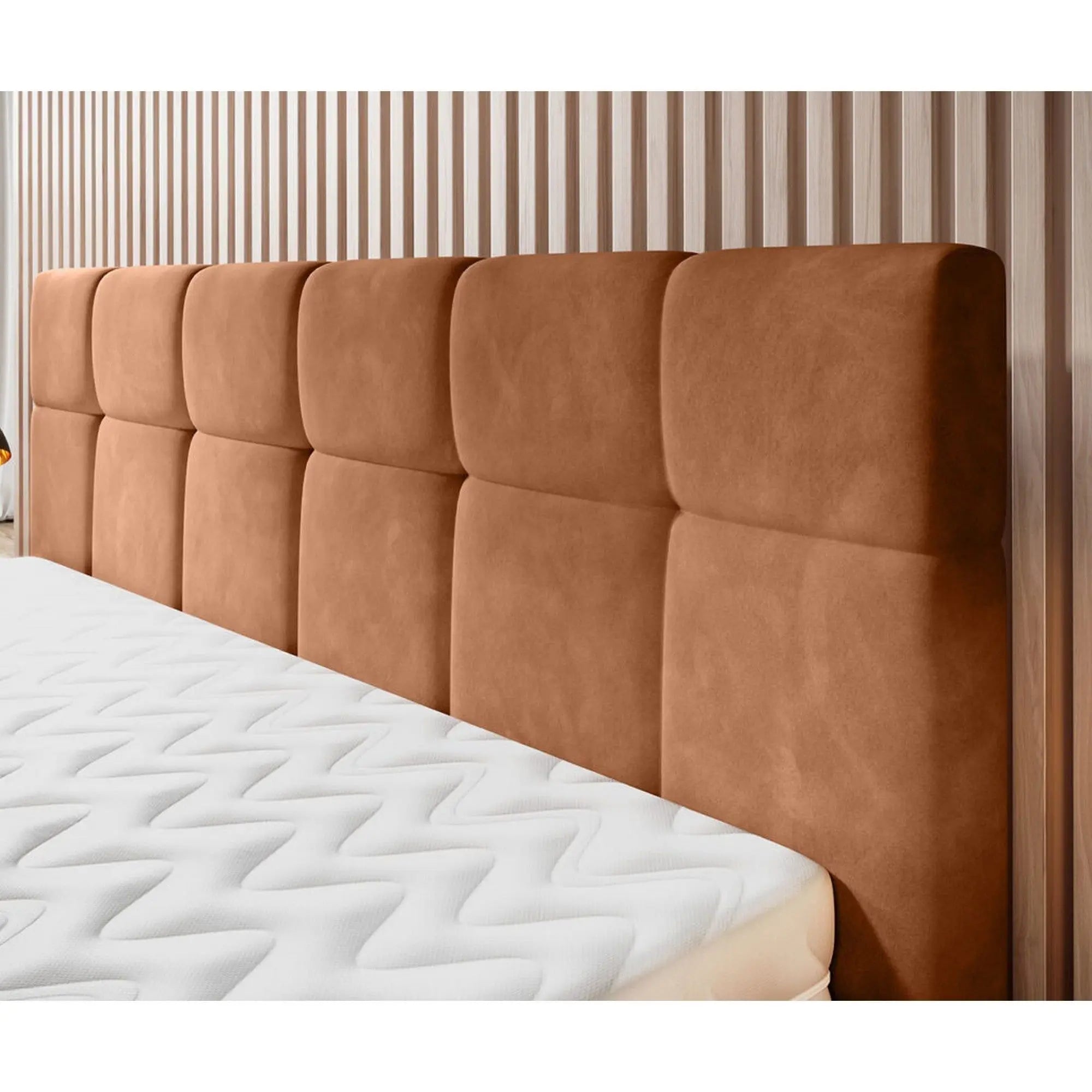 Pat NAOMI SR 160x200, stofa caramiziu - Whisper 9, Gama Premium, somiera metalica si sistem de reglare