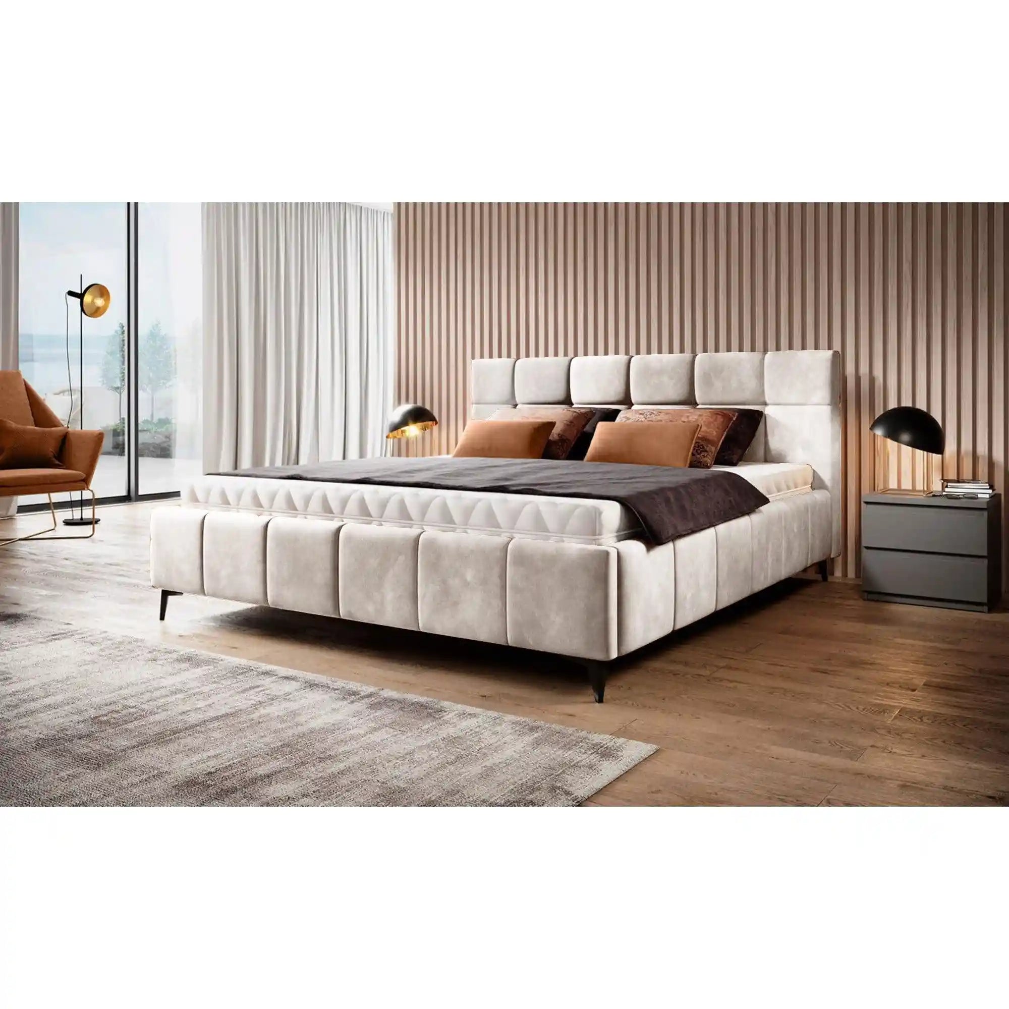 Pat NAOMI SR 160x200, stofa caramiziu - Whisper 9, Gama Premium, somiera metalica si sistem de reglare