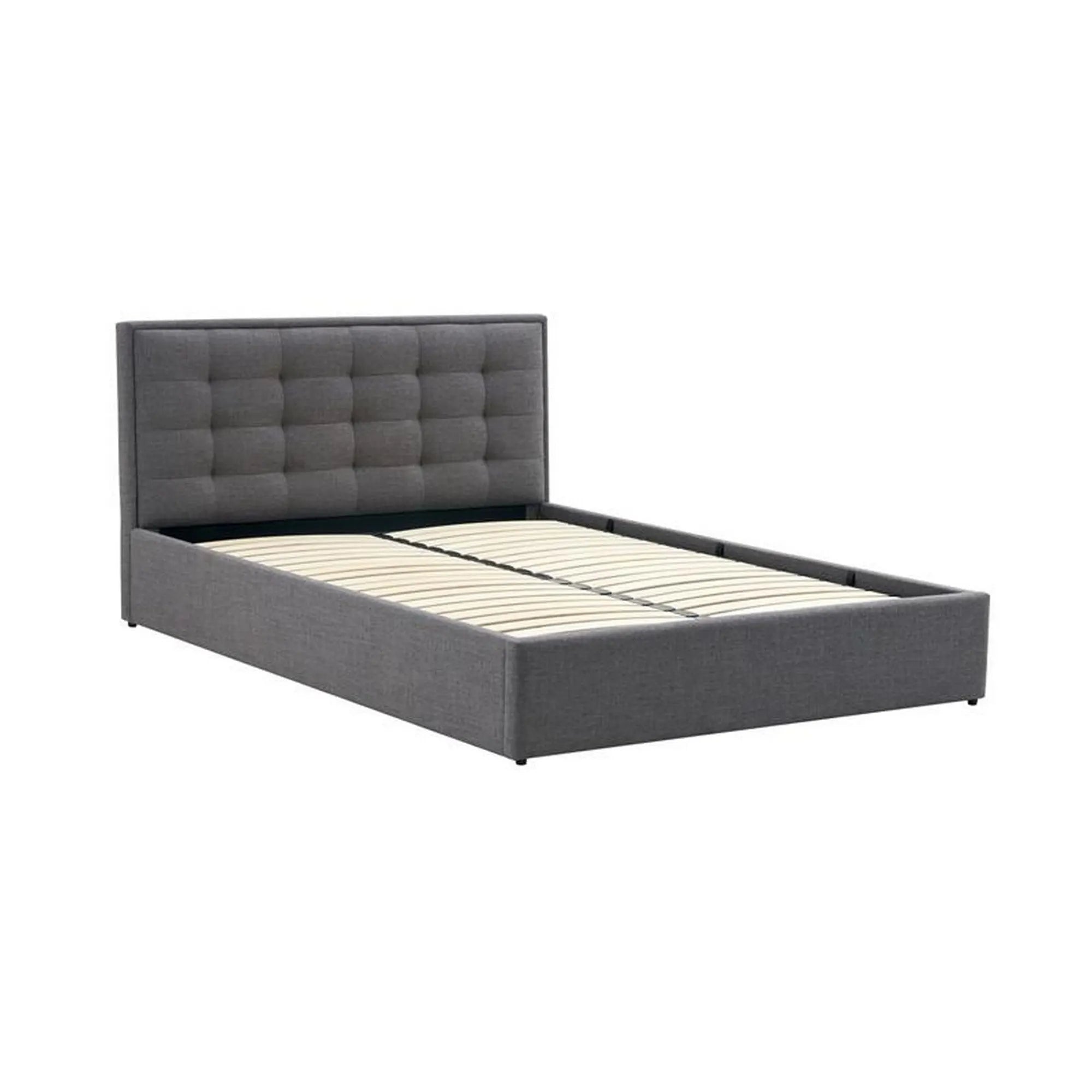 Pat PADVA 140x200, stofa clasica gri, cu somiera si spatiu de depozitare