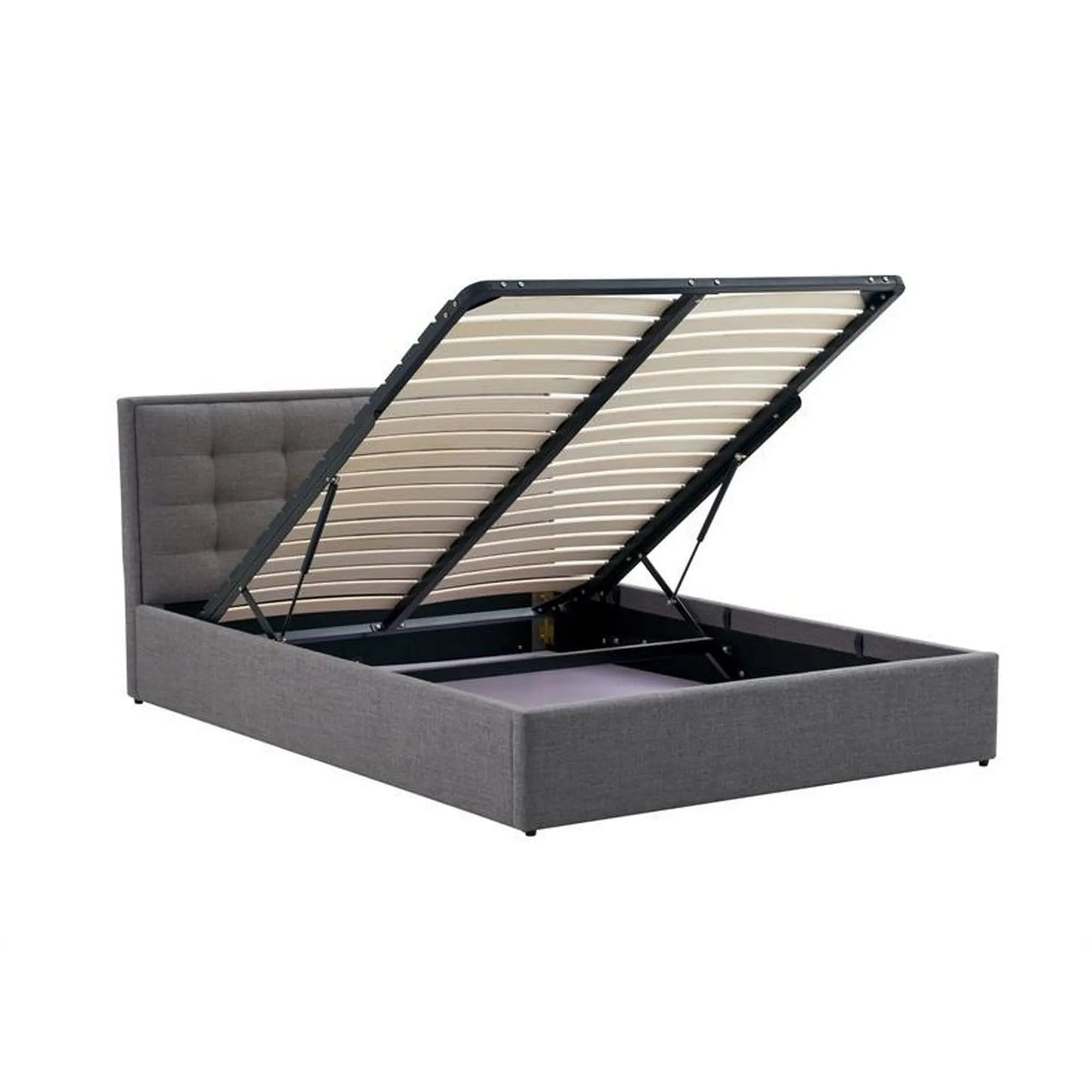 Pat PADVA 140x200, stofa clasica gri, cu somiera si spatiu de depozitare