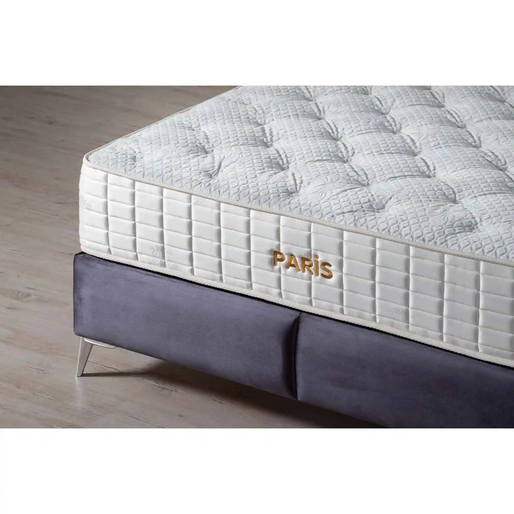 Pat PARIS 160x200, stofa catifelata gri - Nil 18, cu somiera si spatiu depozitare