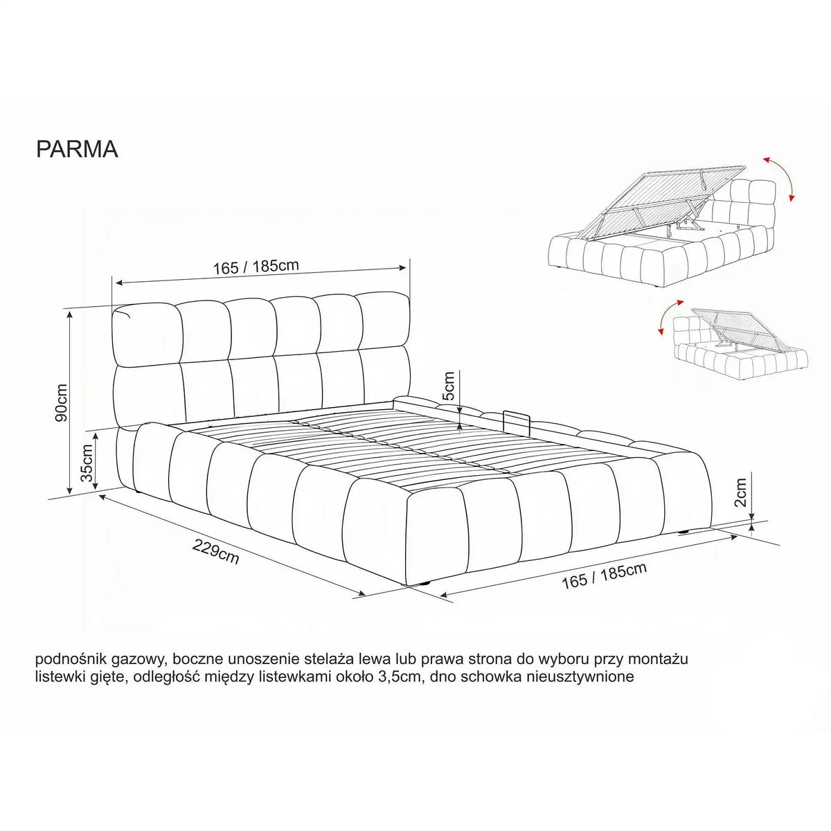 Pat PARMA 140x200, bej închis, stofă, cu spațiu de depozitare