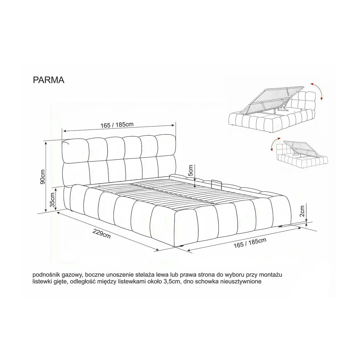 Pat PARMA 140x200, bej, stofă, cu spațiu de depozitare