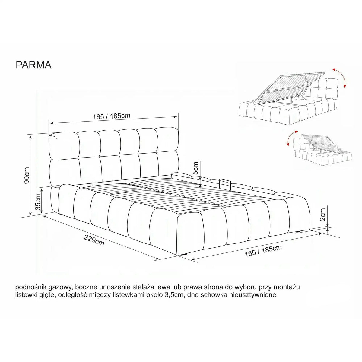 Pat PARMA 160x200, bej închis, stofă catifelată, cu spațiu de depozitare