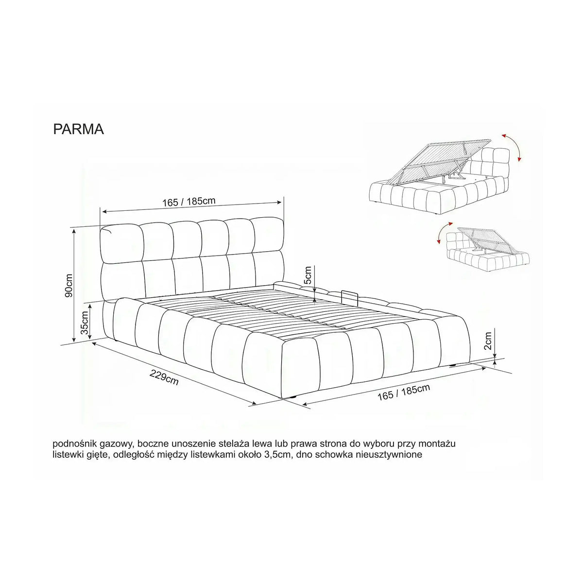 Pat PARMA 160x200, bej închis, stofă catifelată, cu spațiu de depozitare
