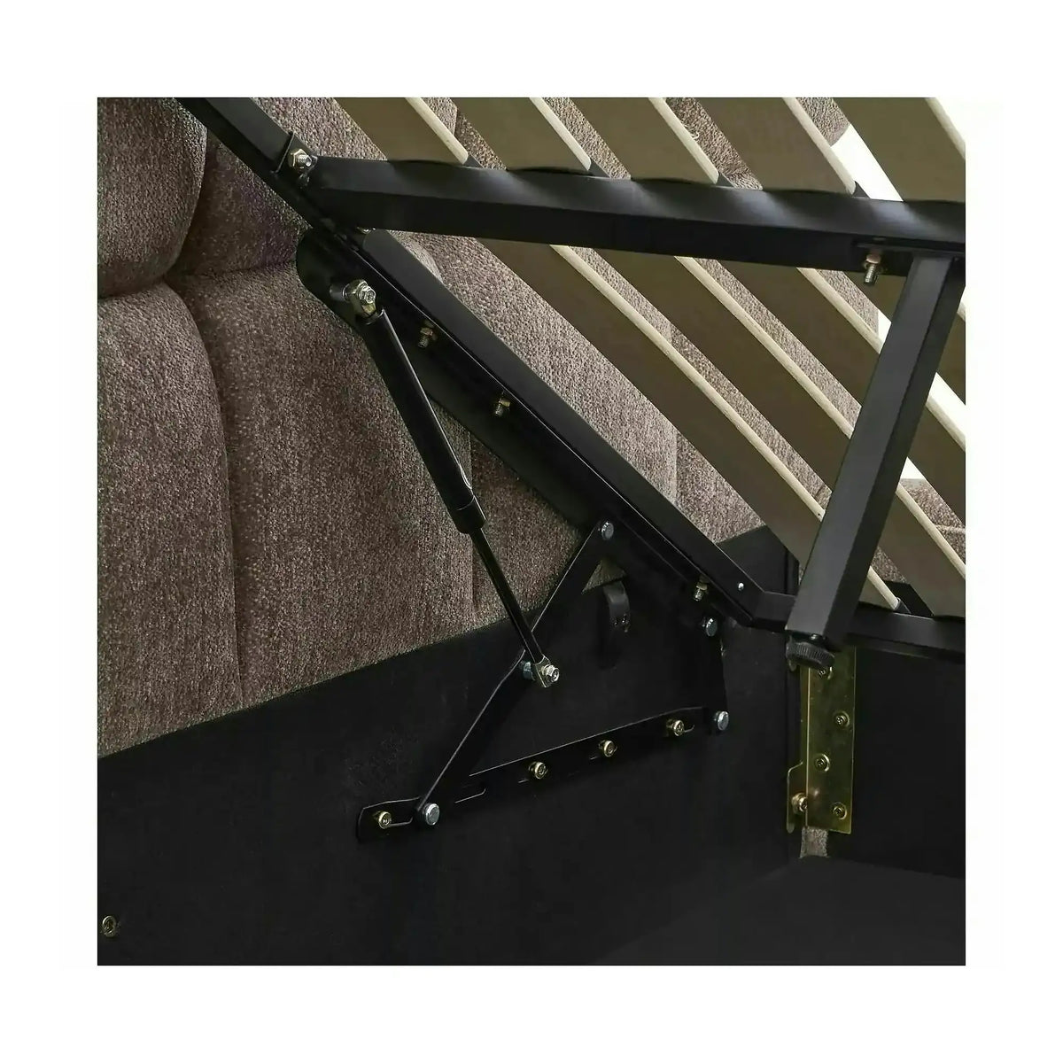 Pat PARMA 160x200, bej închis, stofă, cu spațiu de depozitare