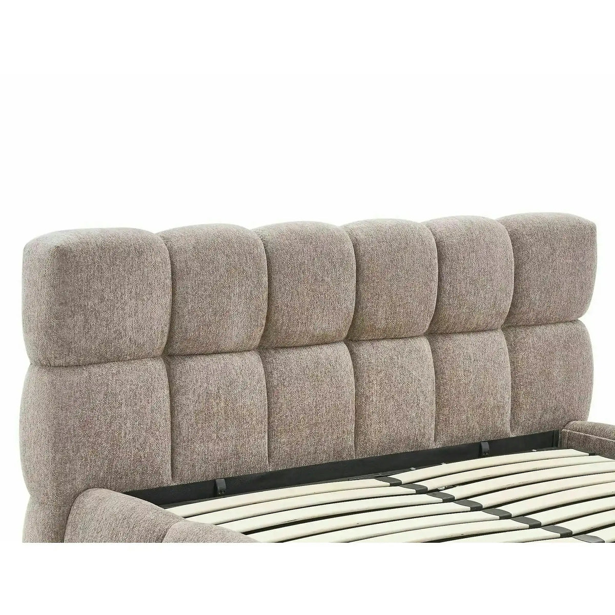 Pat PARMA 160x200, bej închis, stofă, cu spațiu de depozitare