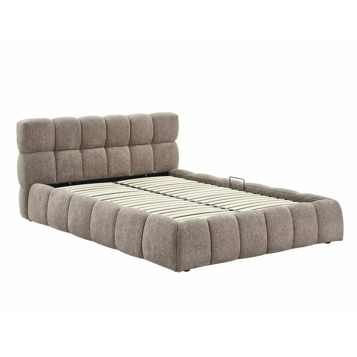 Pat PARMA 160x200, bej închis, stofă, cu spațiu de depozitare