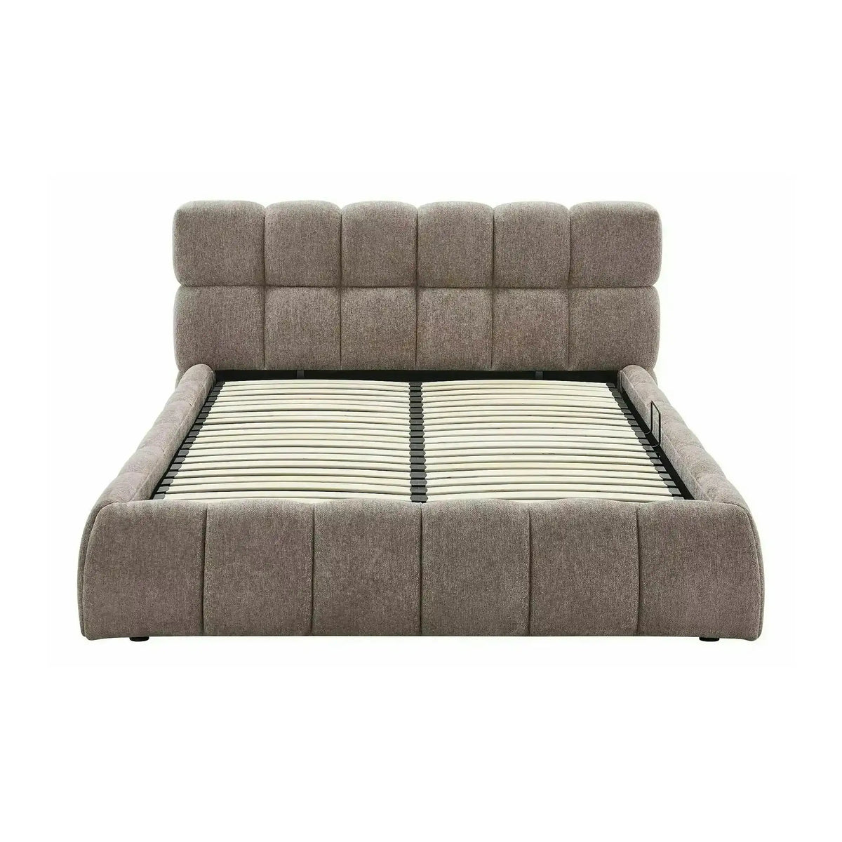 Pat PARMA 160x200, bej închis, stofă, cu spațiu de depozitare