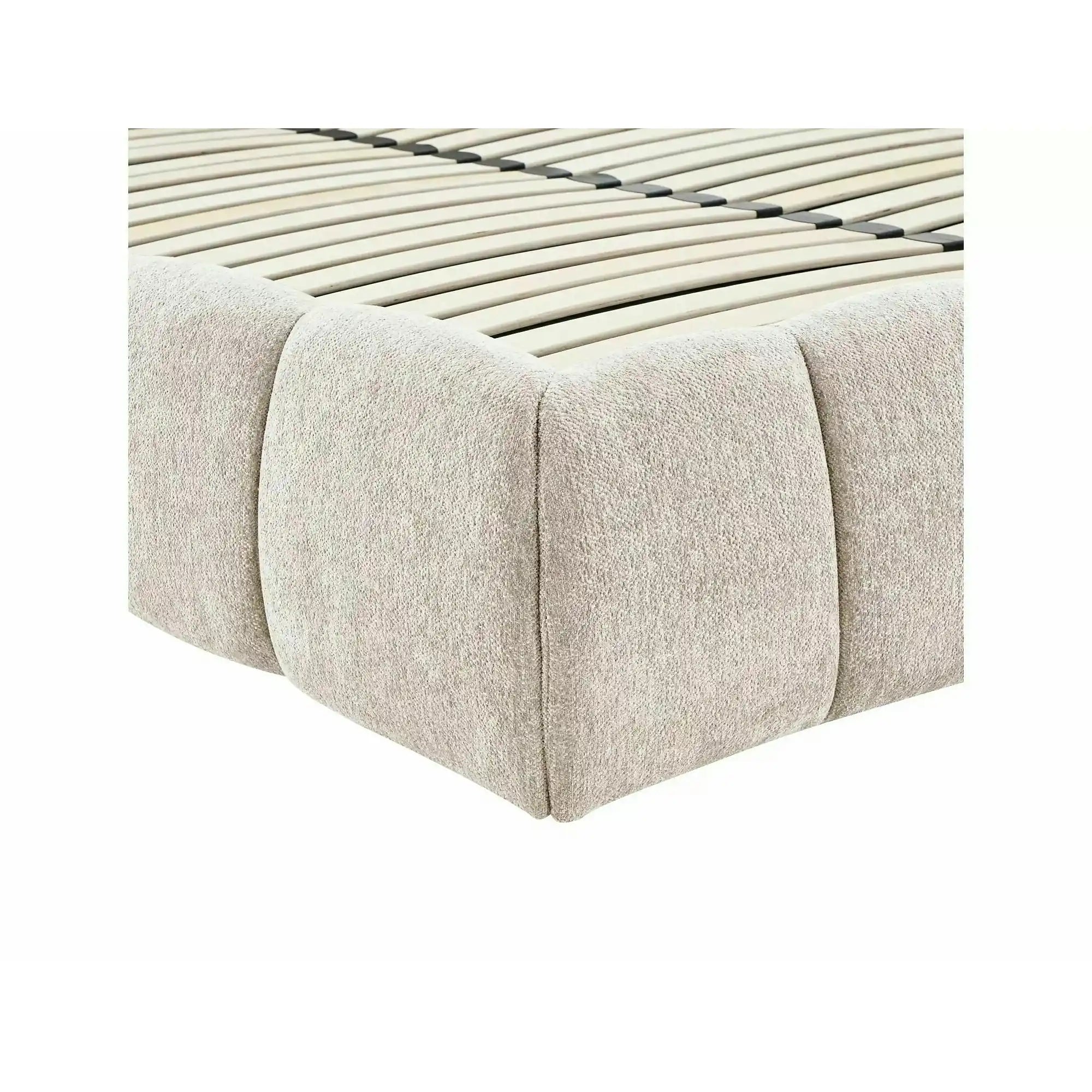 Pat PARMA 160x200, bej, stofă, cu spațiu de depozitare