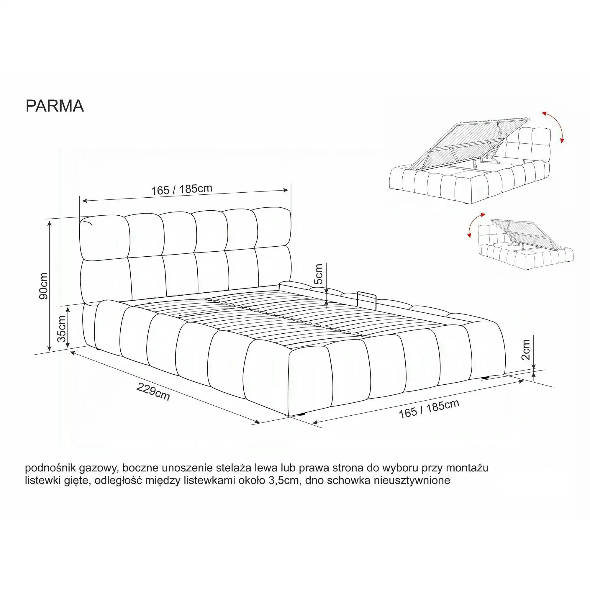 Pat PARMA 160x200, bej, stofă, cu spațiu de depozitare
