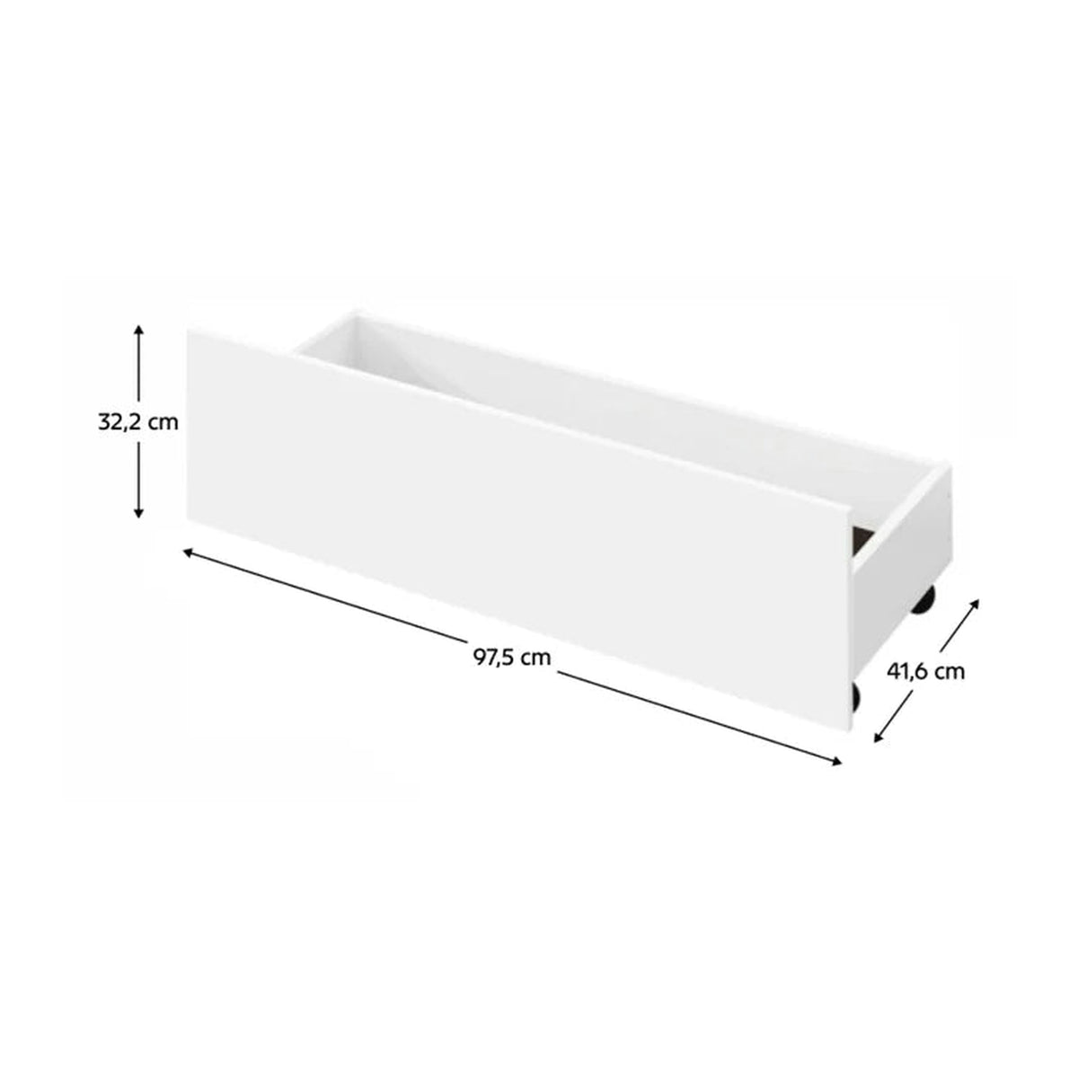 Pat pentru copii MIDEA 90x200, alb, cu somiera fixa si 2 sertare