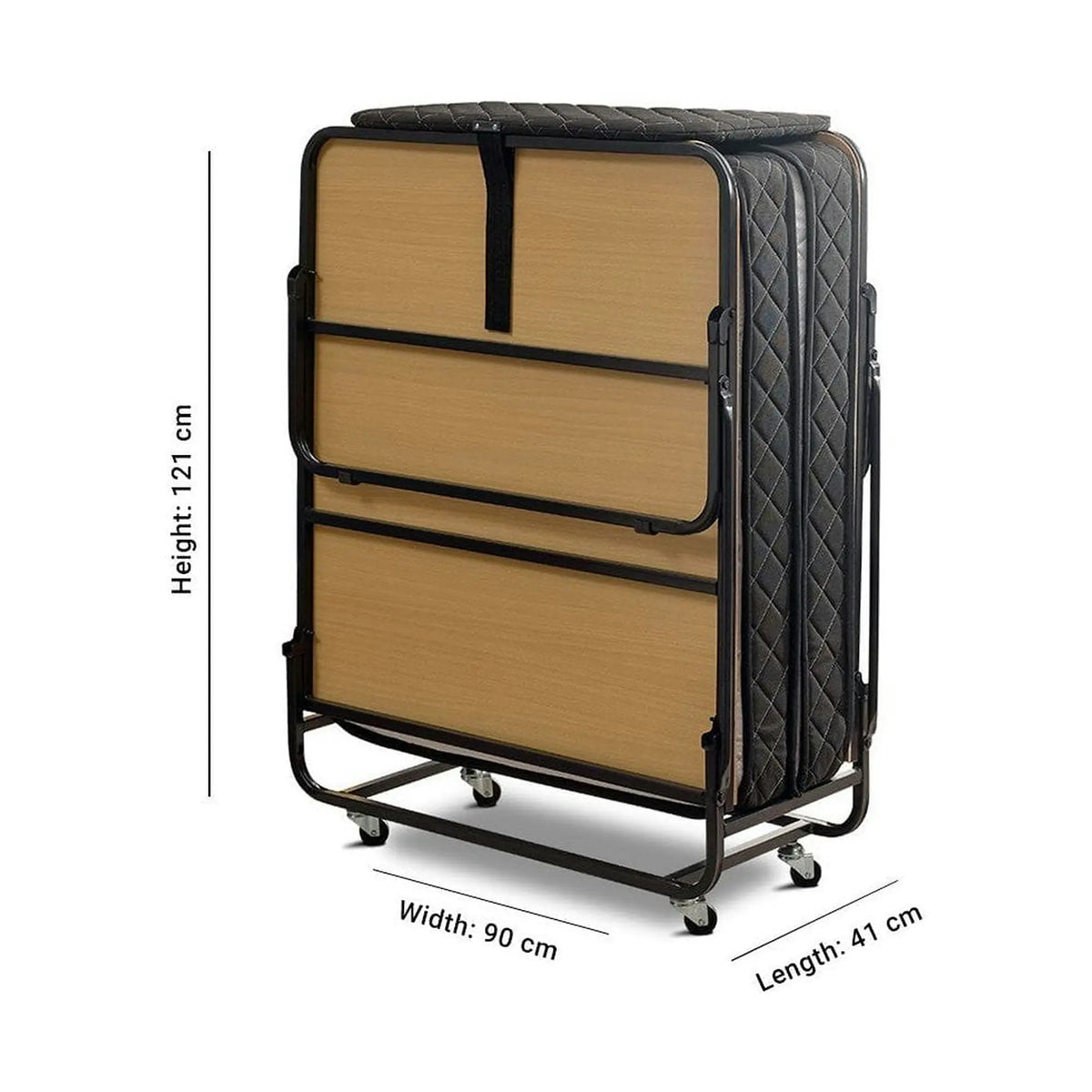 Pat pliabil XL Katlanir 90x200, stejar/negru, placaj/metal, cu saltea si somiera