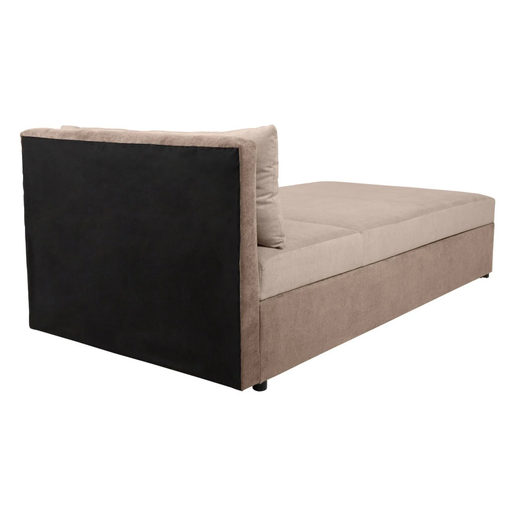 Pat RICO 110x200, stofa catifelata bej - Paros 2, cu saltea, somiera si spatiu depozitare