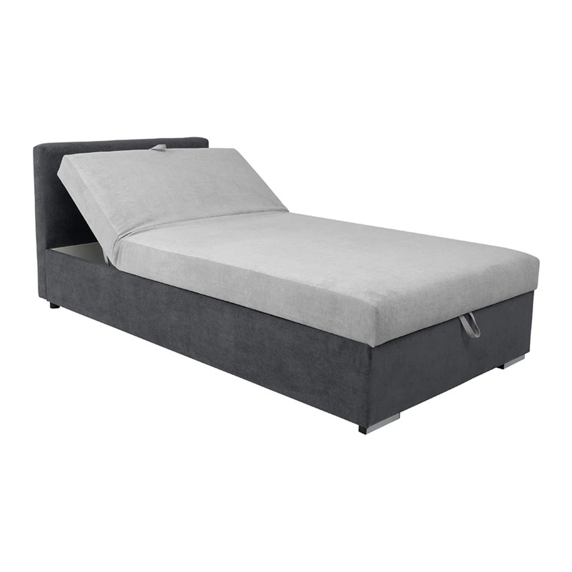 Pat RICO 110x200, stofa catifelata gri - Matricea 17, cu saltea, somiera si spatiu depozitare