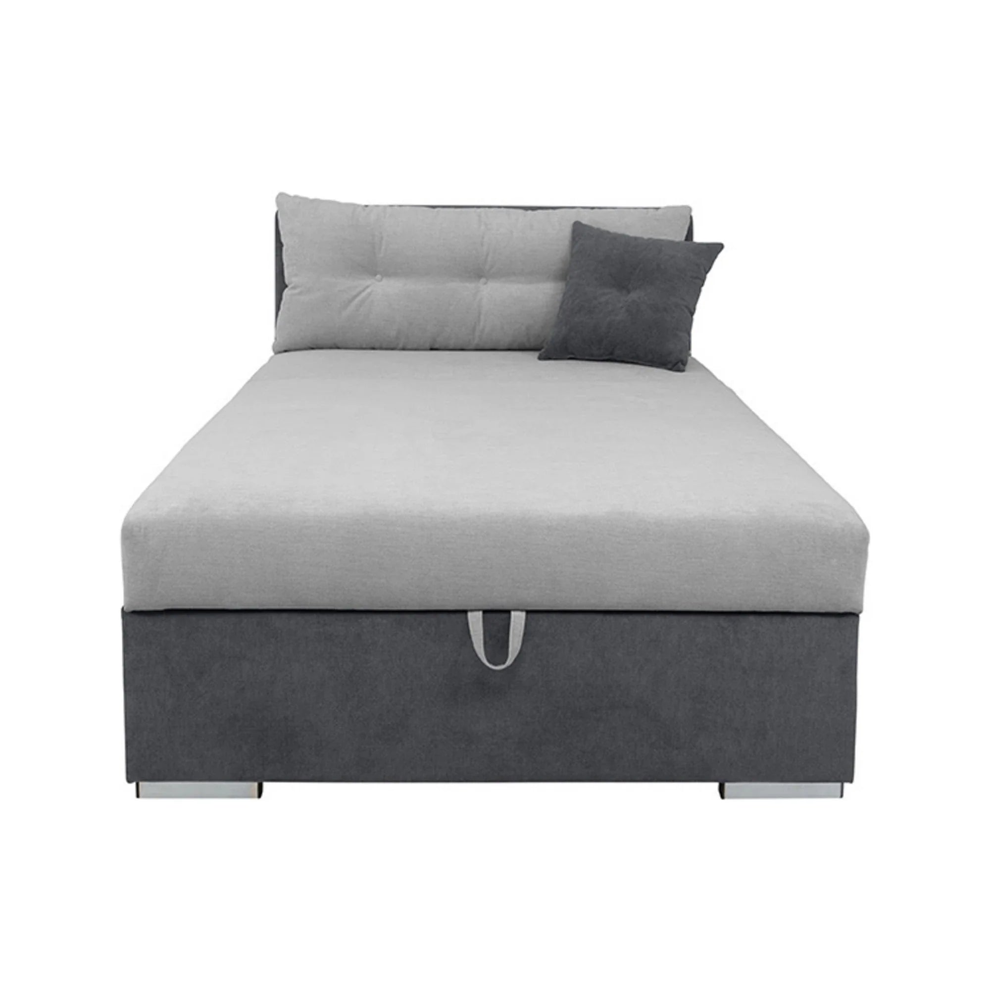 Pat RICO 110x200, stofa catifelata gri - Matricea 17, cu saltea, somiera si spatiu depozitare