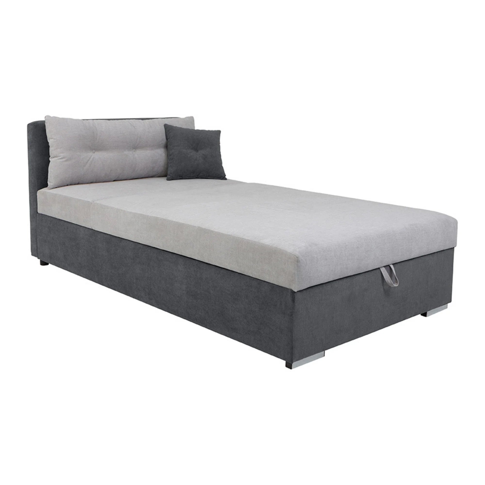Pat RICO 110x200, stofa catifelata gri - Matricea 17, cu saltea, somiera si spatiu depozitare
