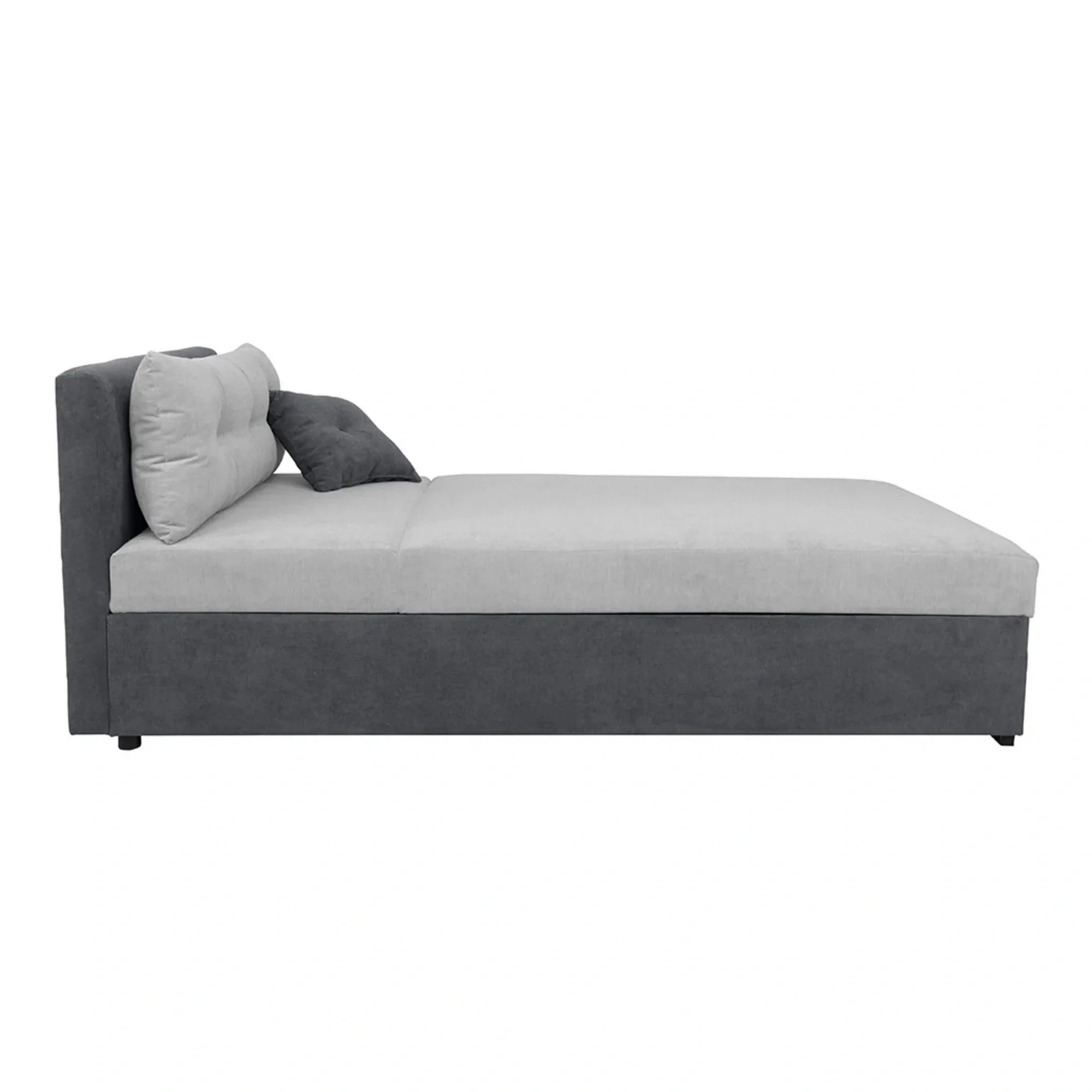 Pat RICO 110x200, stofa catifelata gri - Matricea 17, cu saltea, somiera si spatiu depozitare