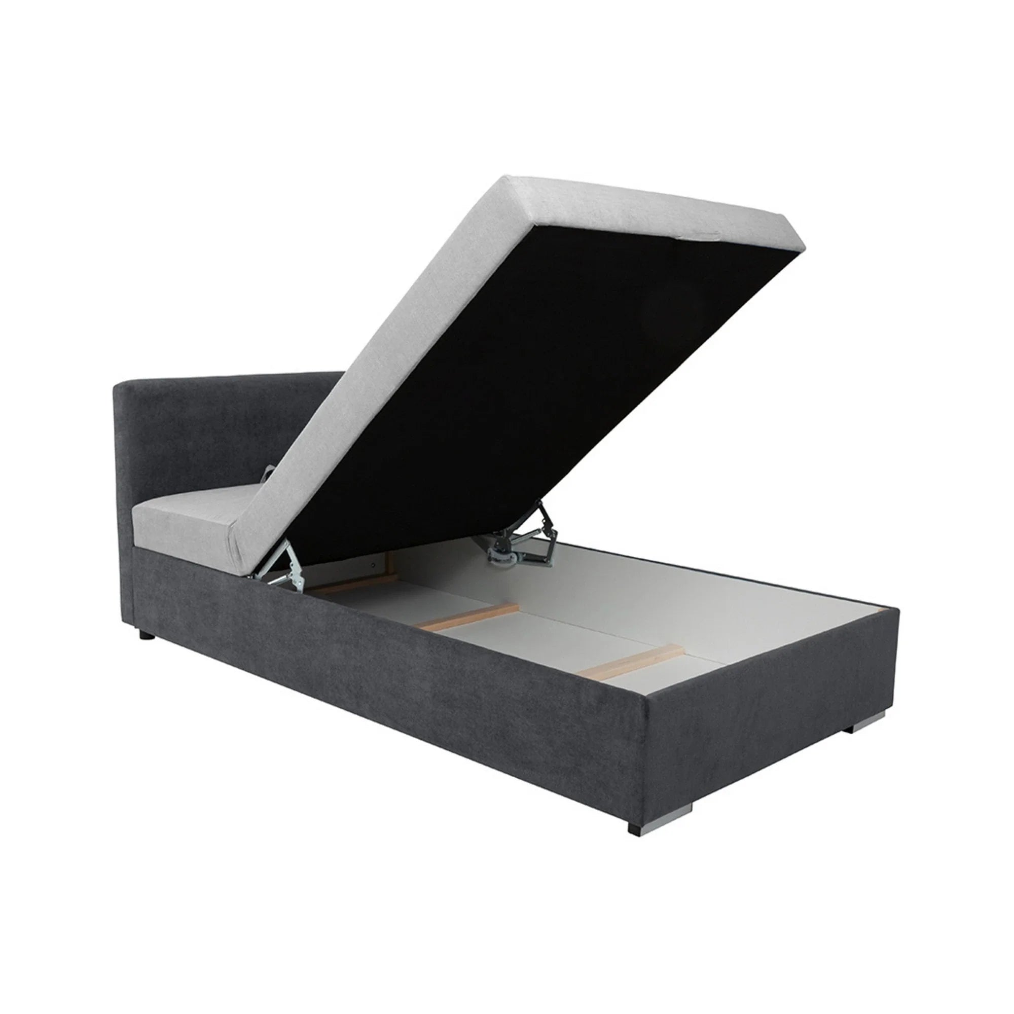 Pat RICO 110x200, stofa catifelata gri - Matricea 17, cu saltea, somiera si spatiu depozitare
