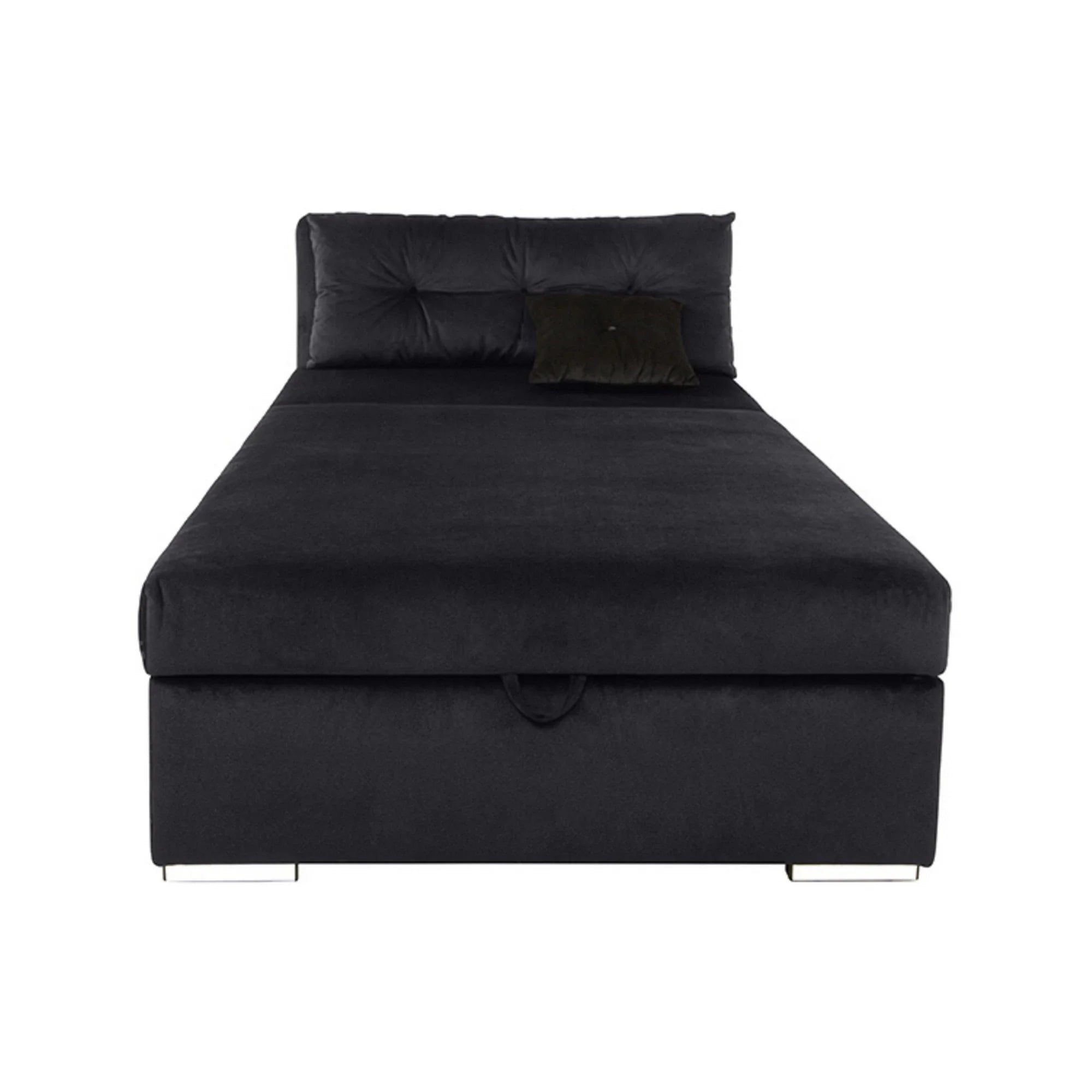 Pat RICO 110x200, stofa catifelata negru - Kronos 7, cu saltea, somiera si spatiu depozitare
