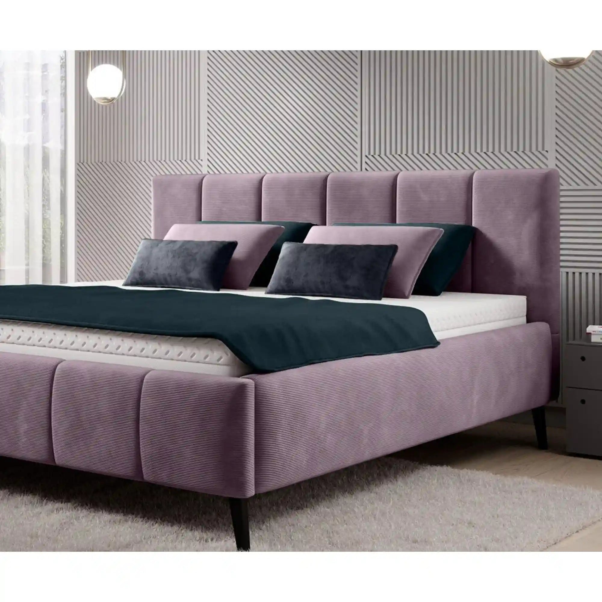 Pat RIVA SR 160x200, stofa catifelata roz - Riviera 62, Gama Premium, cu suport saltea si sistem de reglare