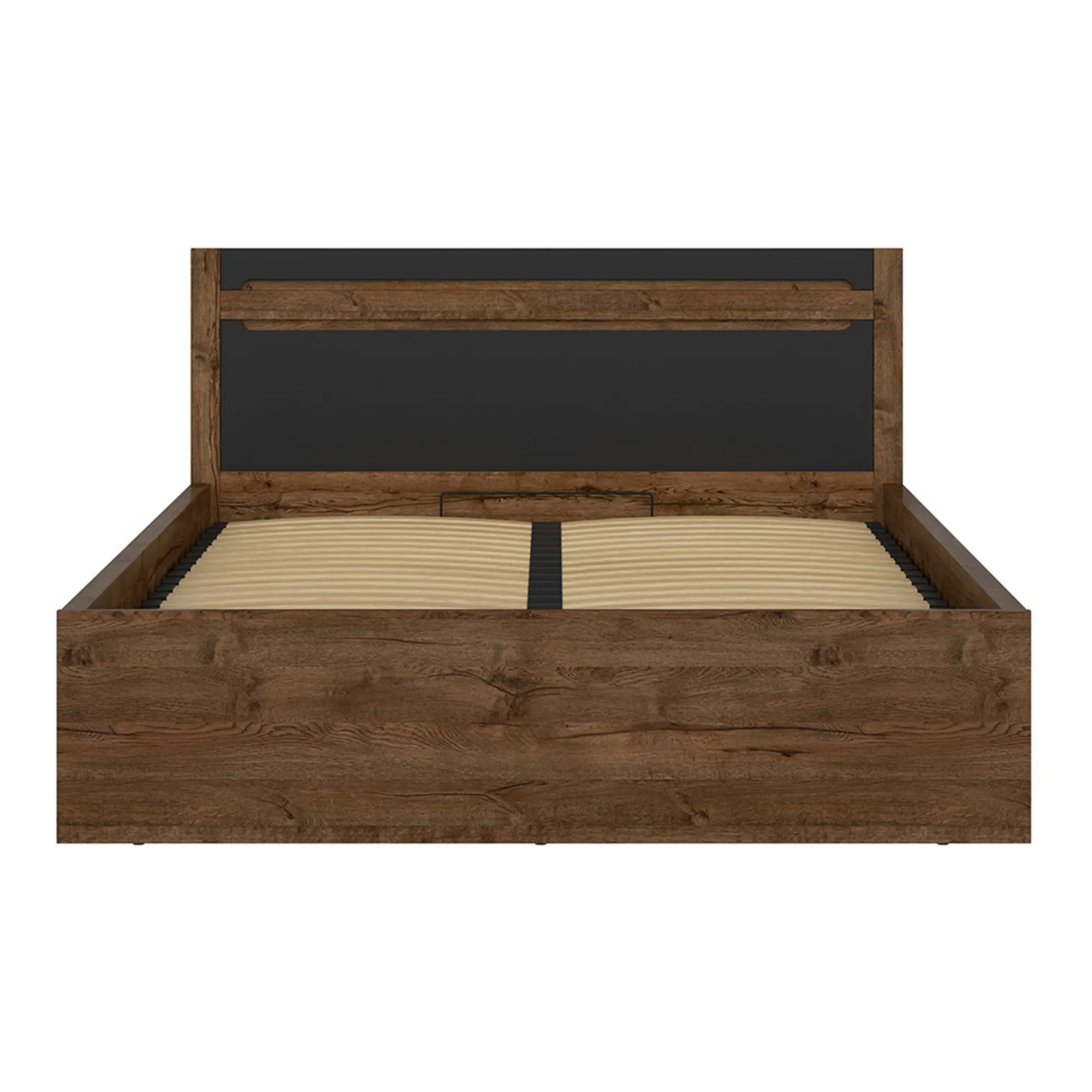 Pat RUSO 140x200, stejar, PAL laminat, cu somiera si lada depozitare