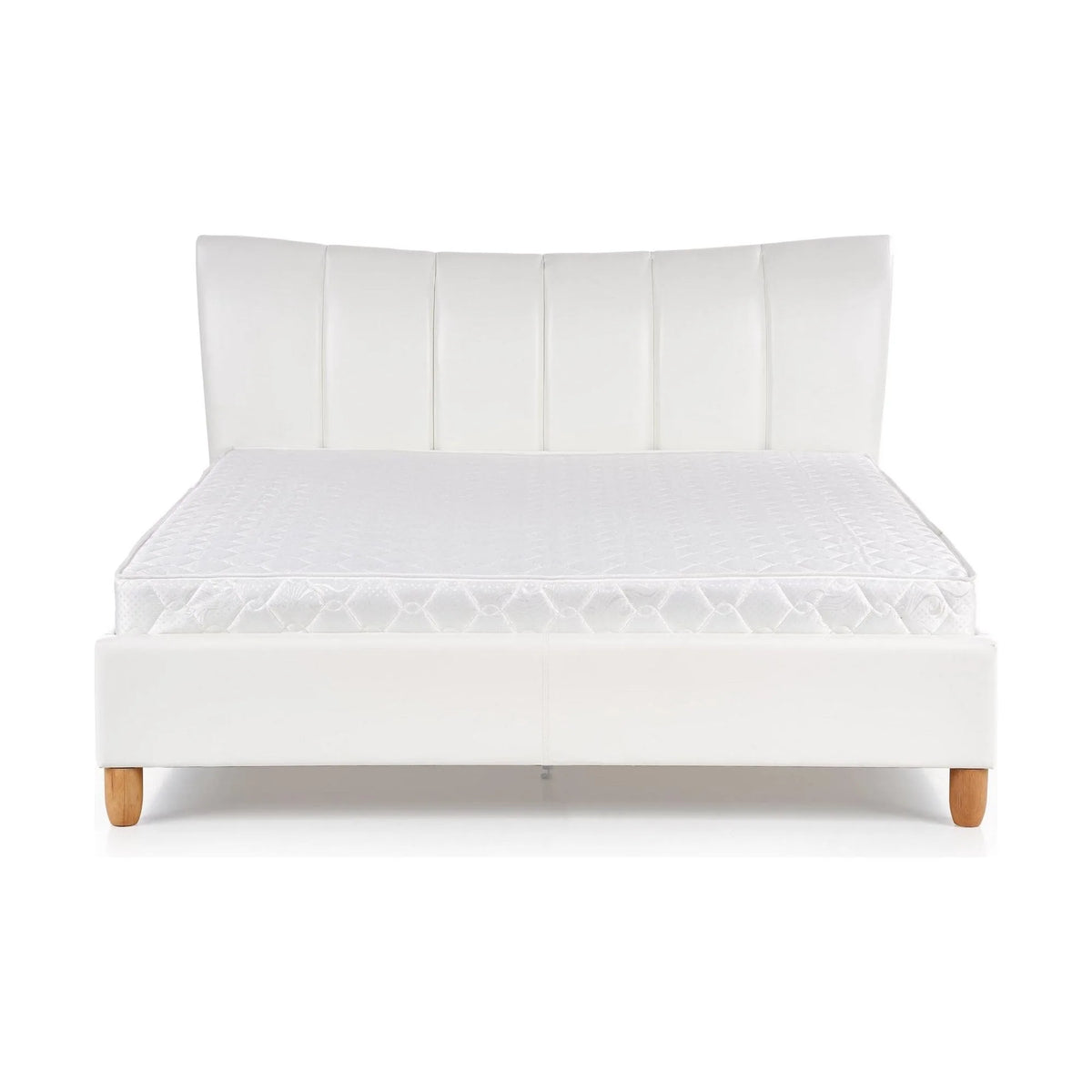 Pat SANDY 160x200, alb, piele ecologica/lemn, cu somiera