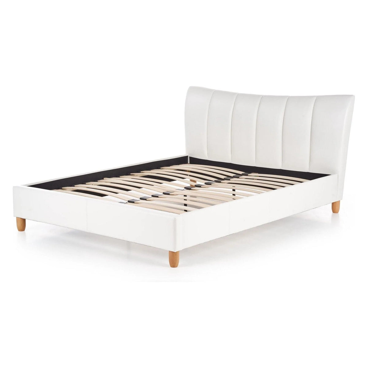 Pat SANDY 160x200, alb, piele ecologica/lemn, cu somiera