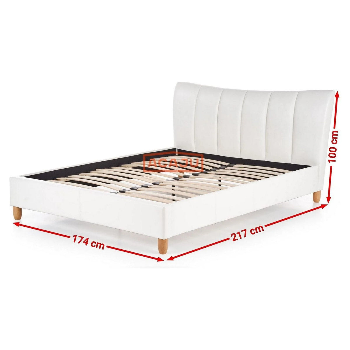 Pat SANDY 160x200, alb, piele ecologica/lemn, cu somiera