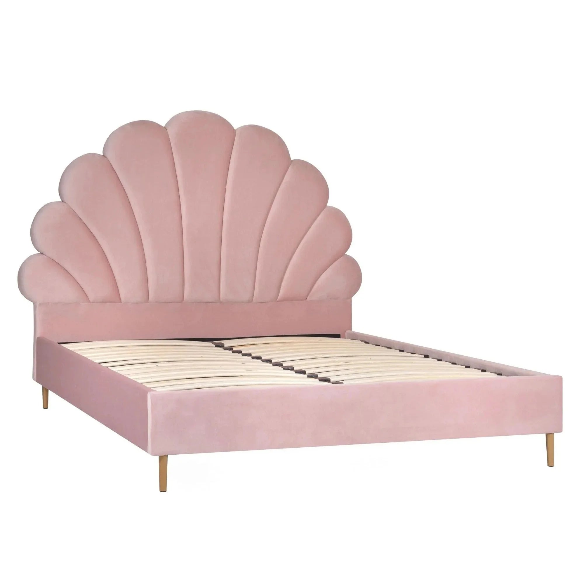 Pat SANTANA 160x200, stofa catifelata roz antic - Bluvel 52, cu somiera