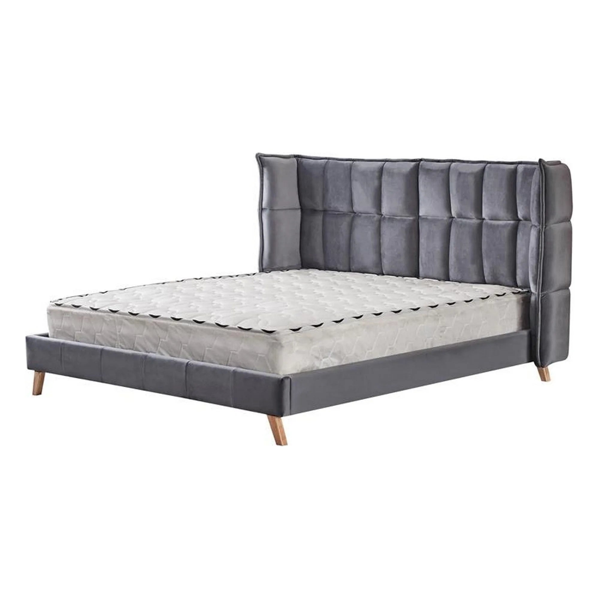 Pat Scandino 160x200, stofa catifelata gri, cu somiera