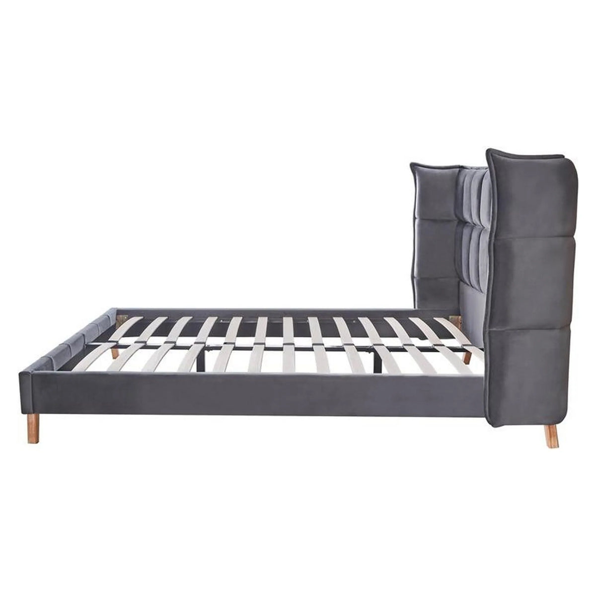 Pat Scandino 160x200, stofa catifelata gri, cu somiera