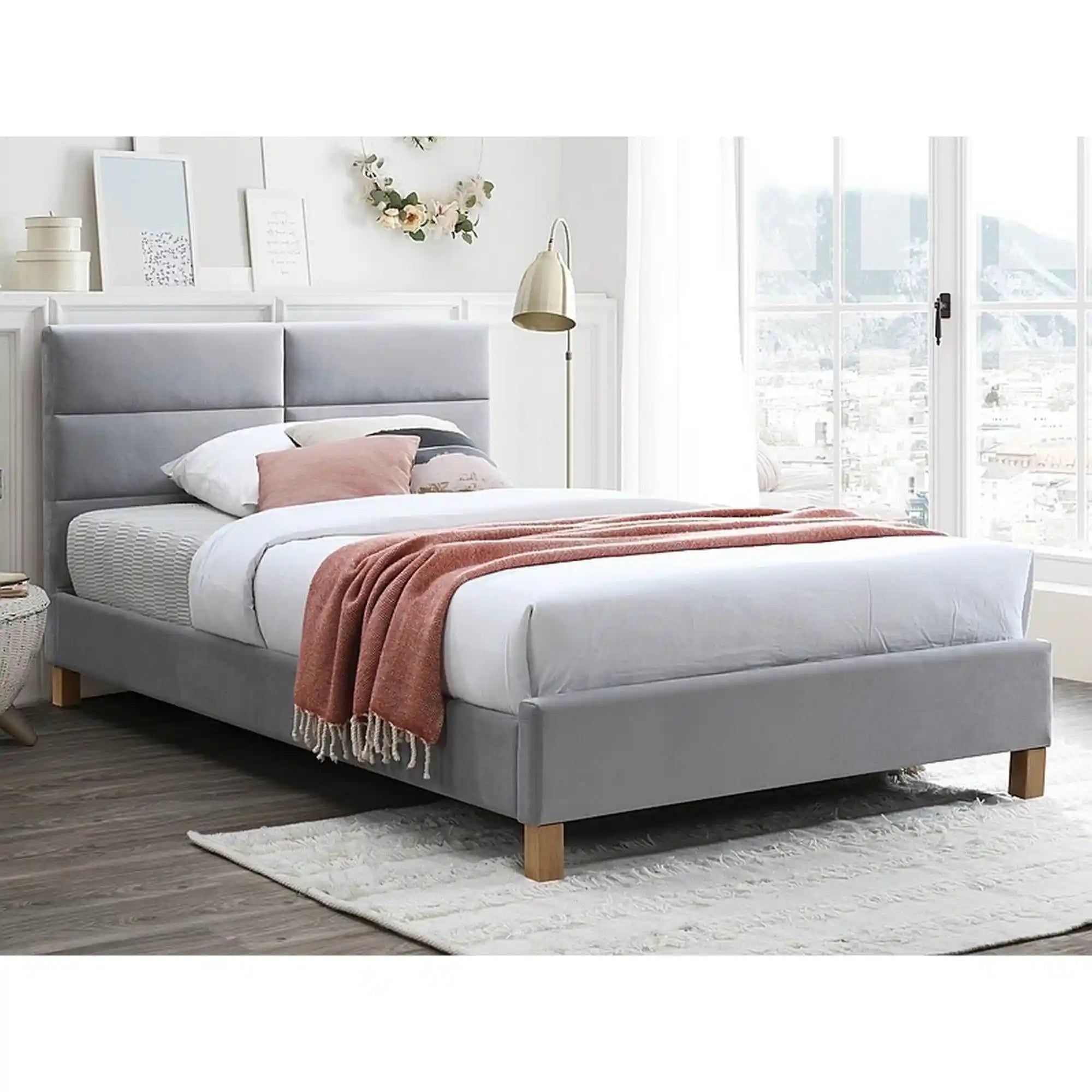 Pat SIERRA 120x200, stofa catifelata gri deschis - Bluvel 03, somiera inclusa