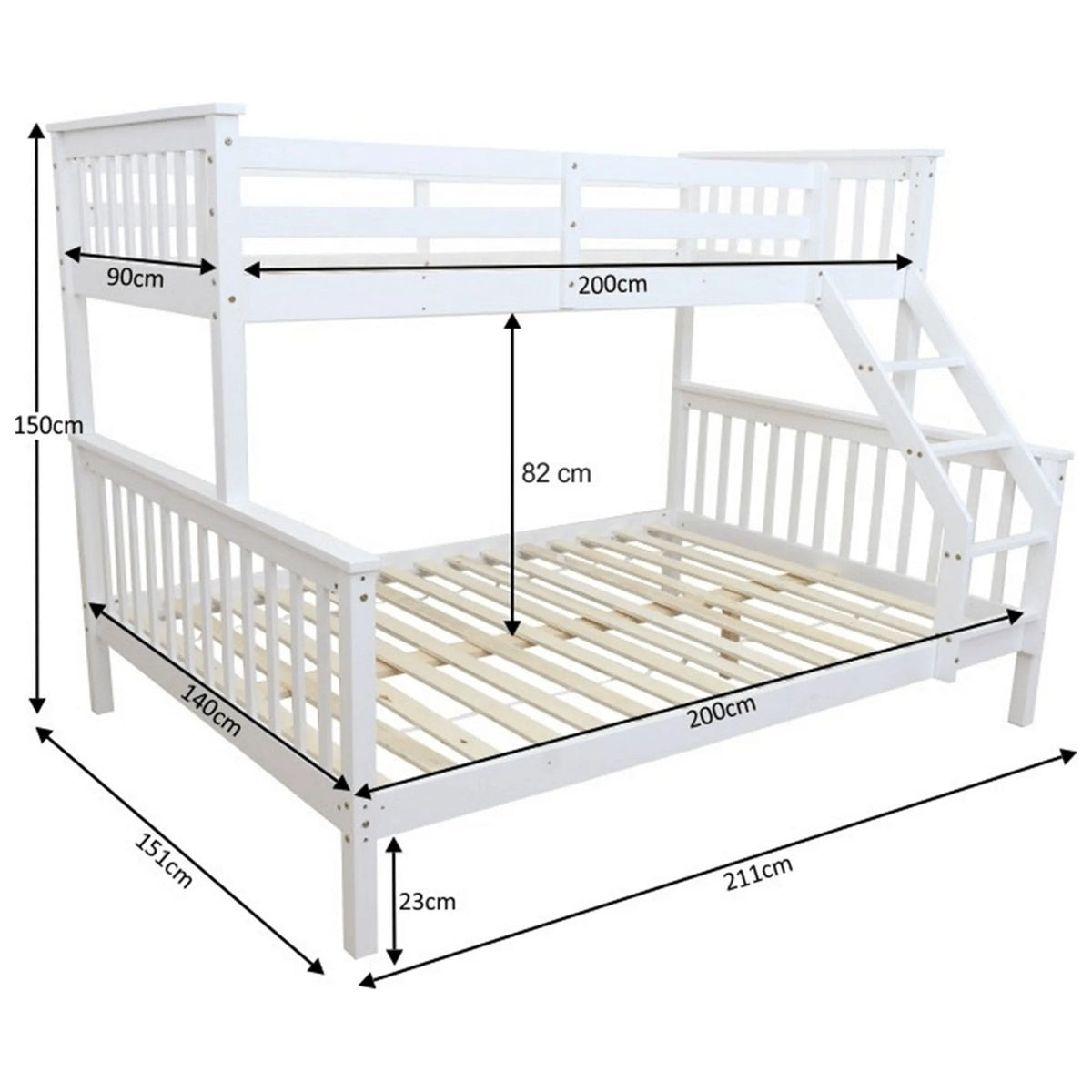 Pat supraetajat BAGIRA 90x200/140x200, alb, lemn, cu somiera