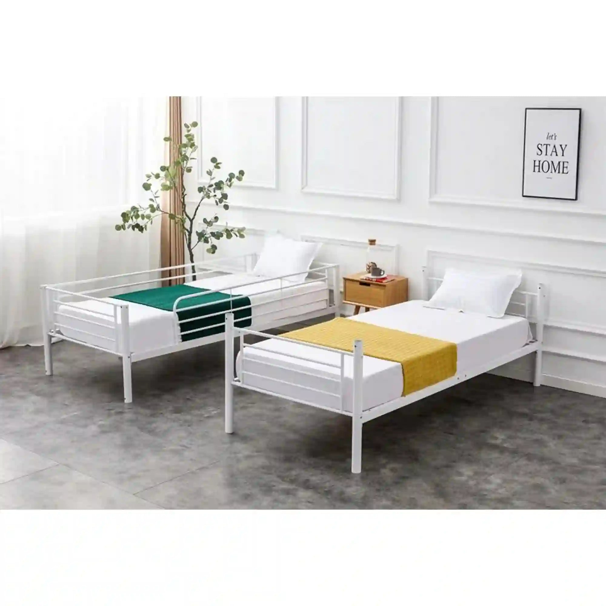 Pat supraetajat BUNKY 90x200, alb, metal, cu somiera