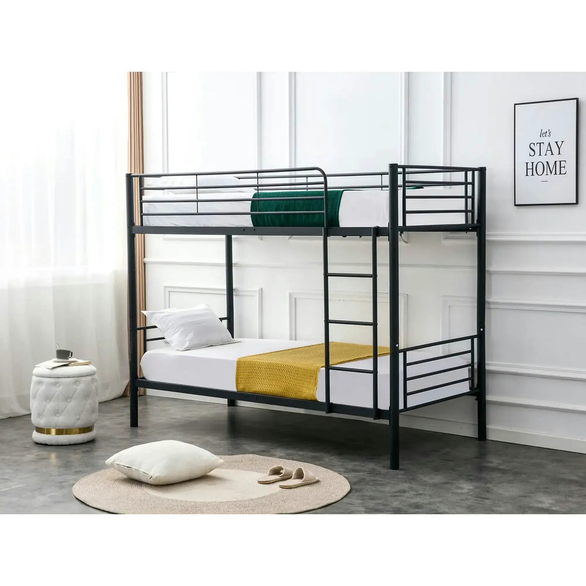 Pat supraetajat BUNKY 90x200, negru, metal, cu somiera